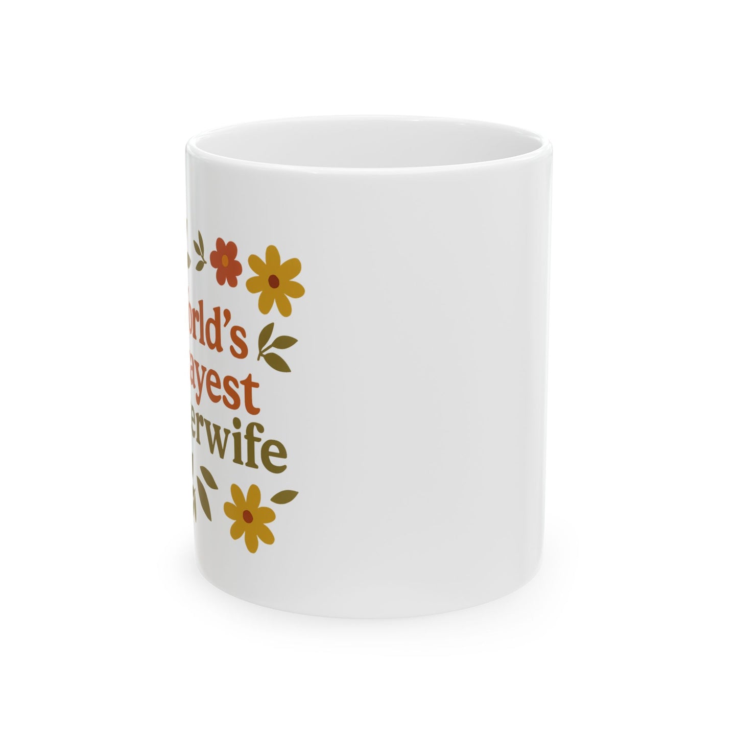 Fall Floral World's Okayest Sister Wife Ceramic Mug - Perfect Gift for Anniversary, Birthday, or Just Because! Unique Floral Design, 11oz, 15oz