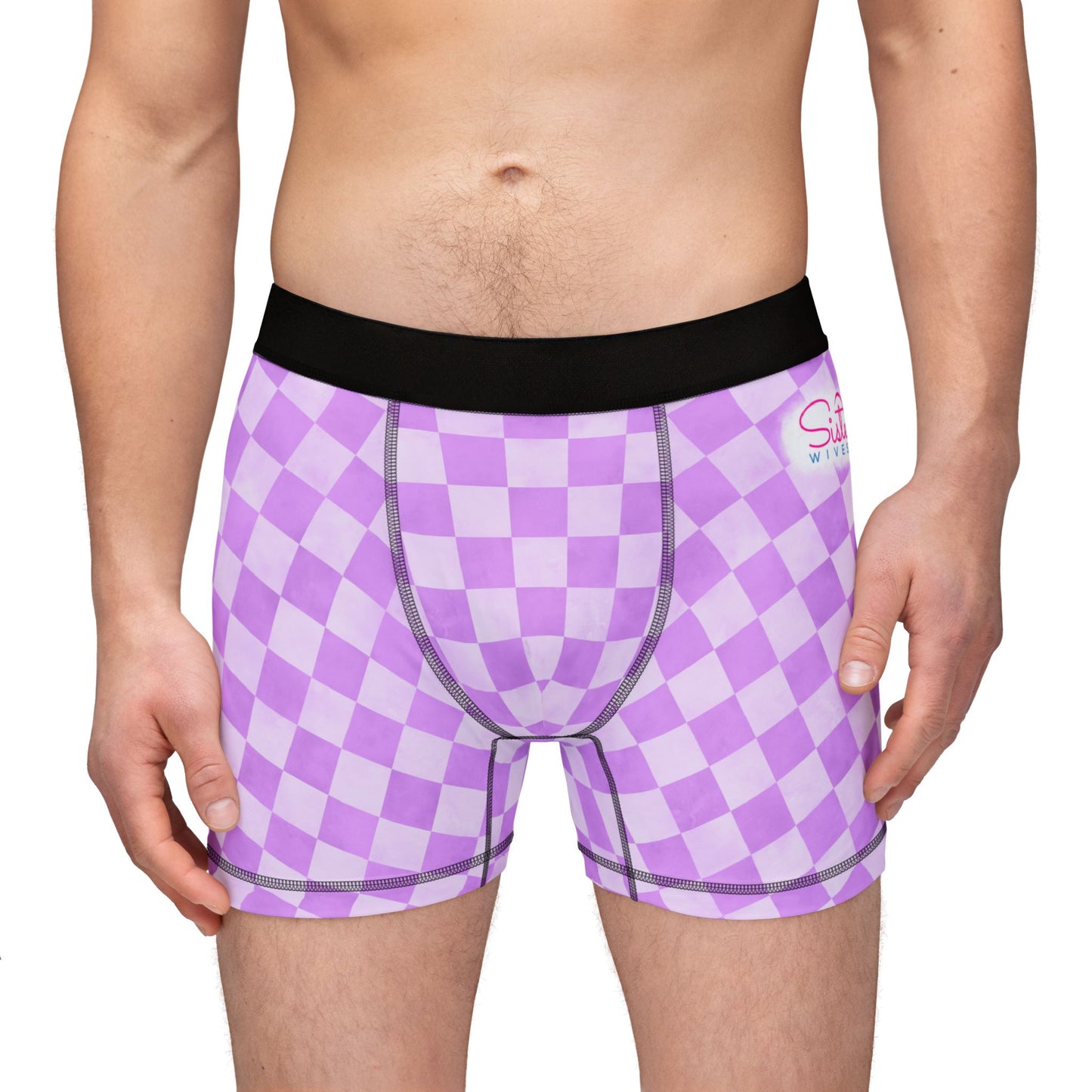 Purple Checker Men’s Boxer Briefs | Aesthetic Stretch Underwear | ENM & Polyamory Friendly Loungewear