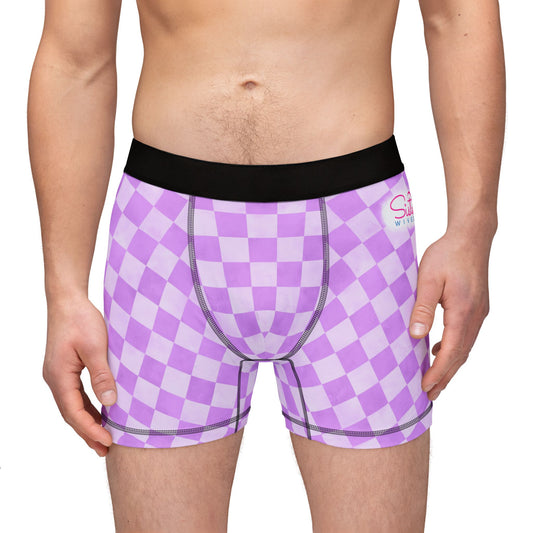 Purple Checker Men’s Boxer Briefs | Aesthetic Stretch Underwear | ENM & Polyamory Friendly Loungewear