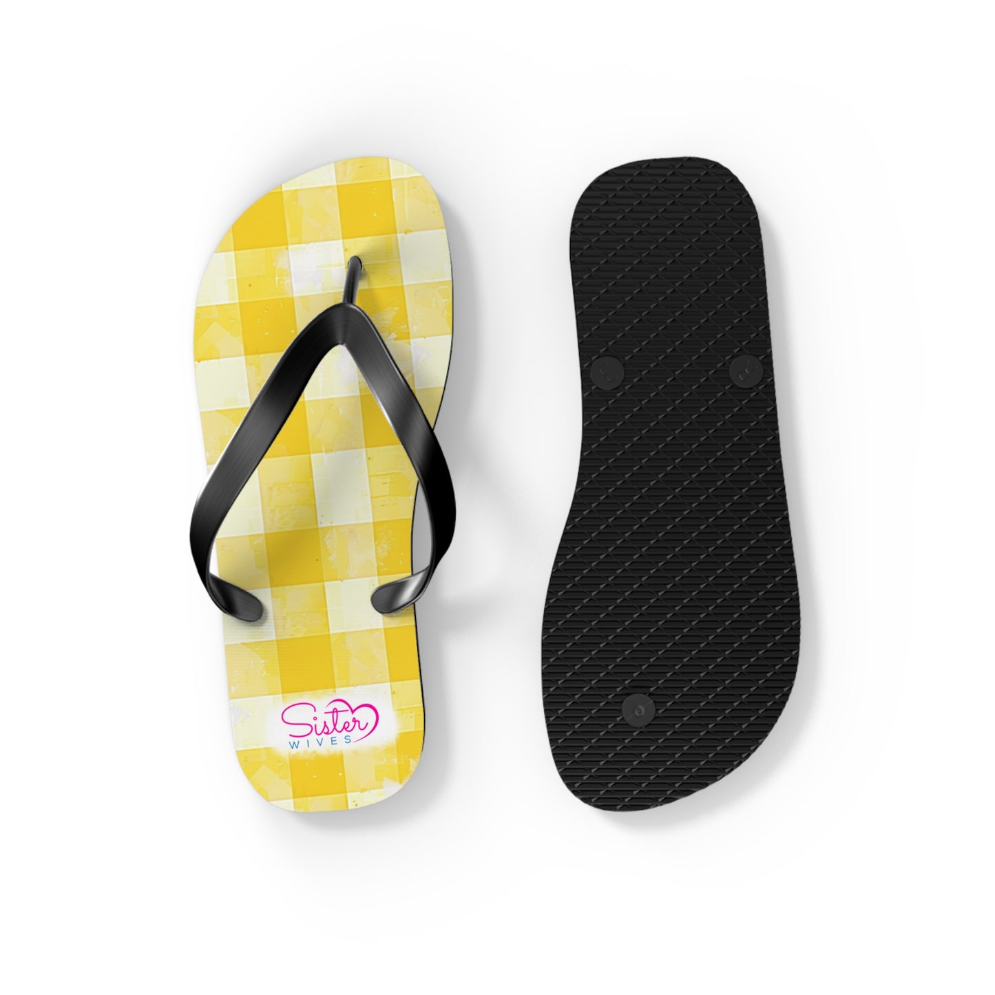 Cute Yellow Gingham Flip Flops for Women | Ethical Non Monogamy Lifestyle Summer Sandals