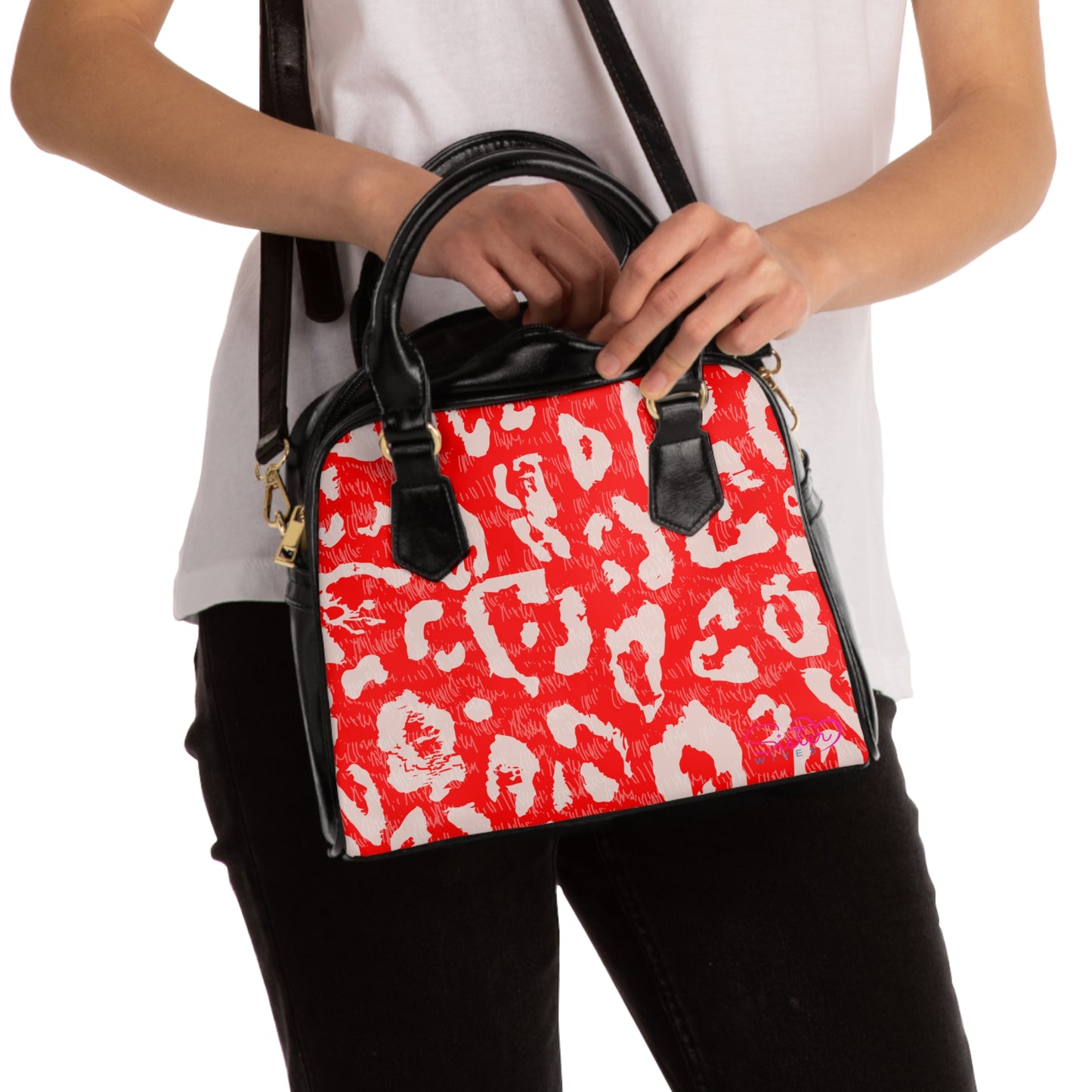 Red Leopard Heart Shoulder Handbag – Valentine Leopard PU Leather Purse, Polyamory & ENM Friendly Fashion Bag, Love-Positive Gift