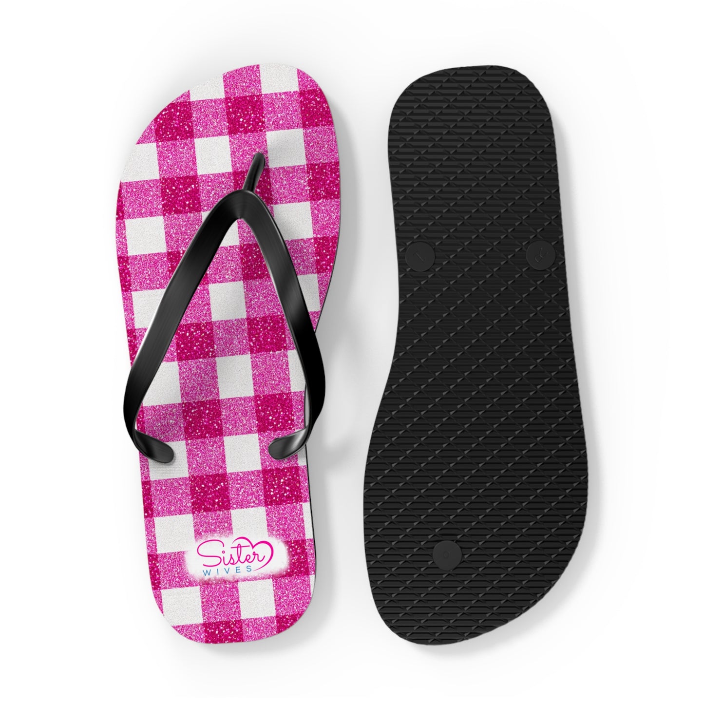 Pink Gingham Flip Flops for Women | Ethical Non Monogamy & Poly Lifestyle Sandals