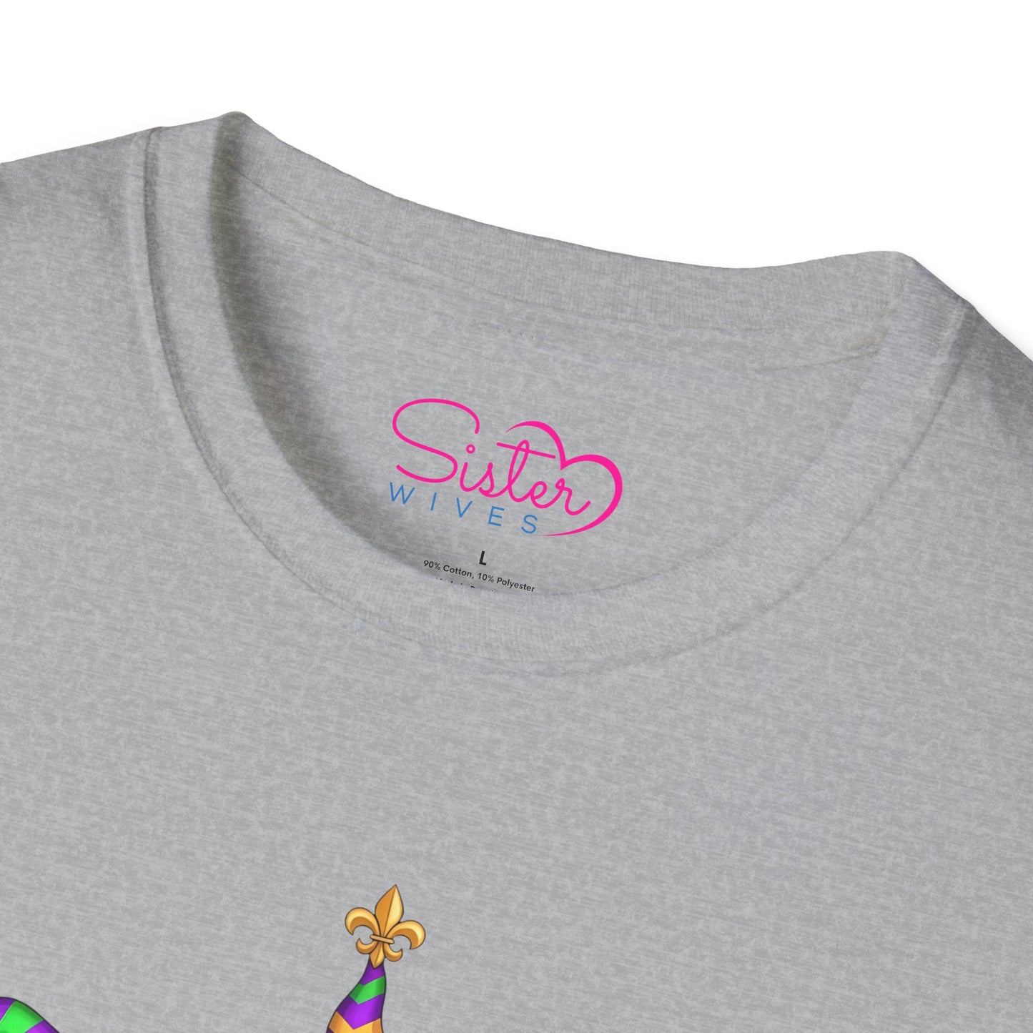 Mardi Gras Throuple Gnome T-Shirt | Polyamory ENM Pride Tee | Festive Gnome Graphic Shirt | Chosen Family Swinger Lifestyle Apparel