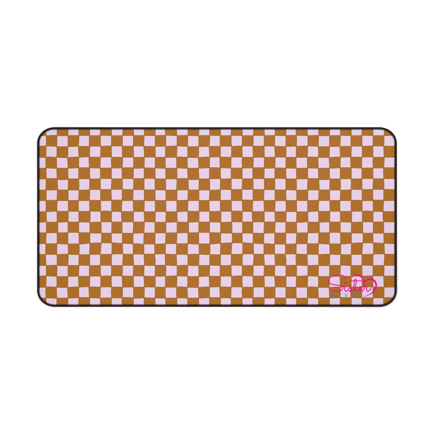 Brown Checkered Desk Mat – Retro Checkerboard Mouse Pad, Neoprene Extended Desk Mat, Polyamory Friendly Office Decor, Love-Positive Workspace Accessory
