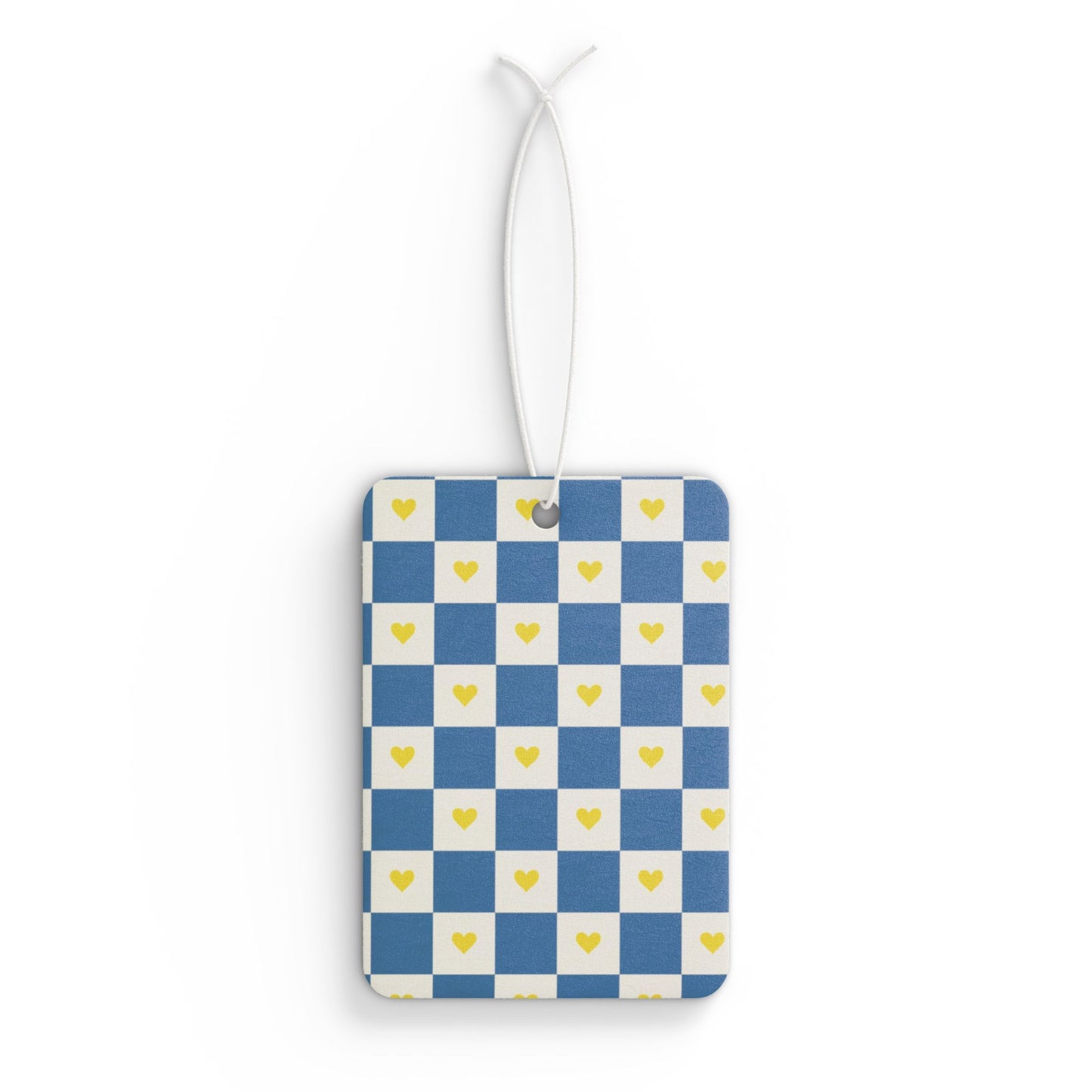 Blue Checkered Heart Car Air Freshener – Cute Preppy Aesthetic Hanging Diffuser | Pine, New Car & Black Ice Scents