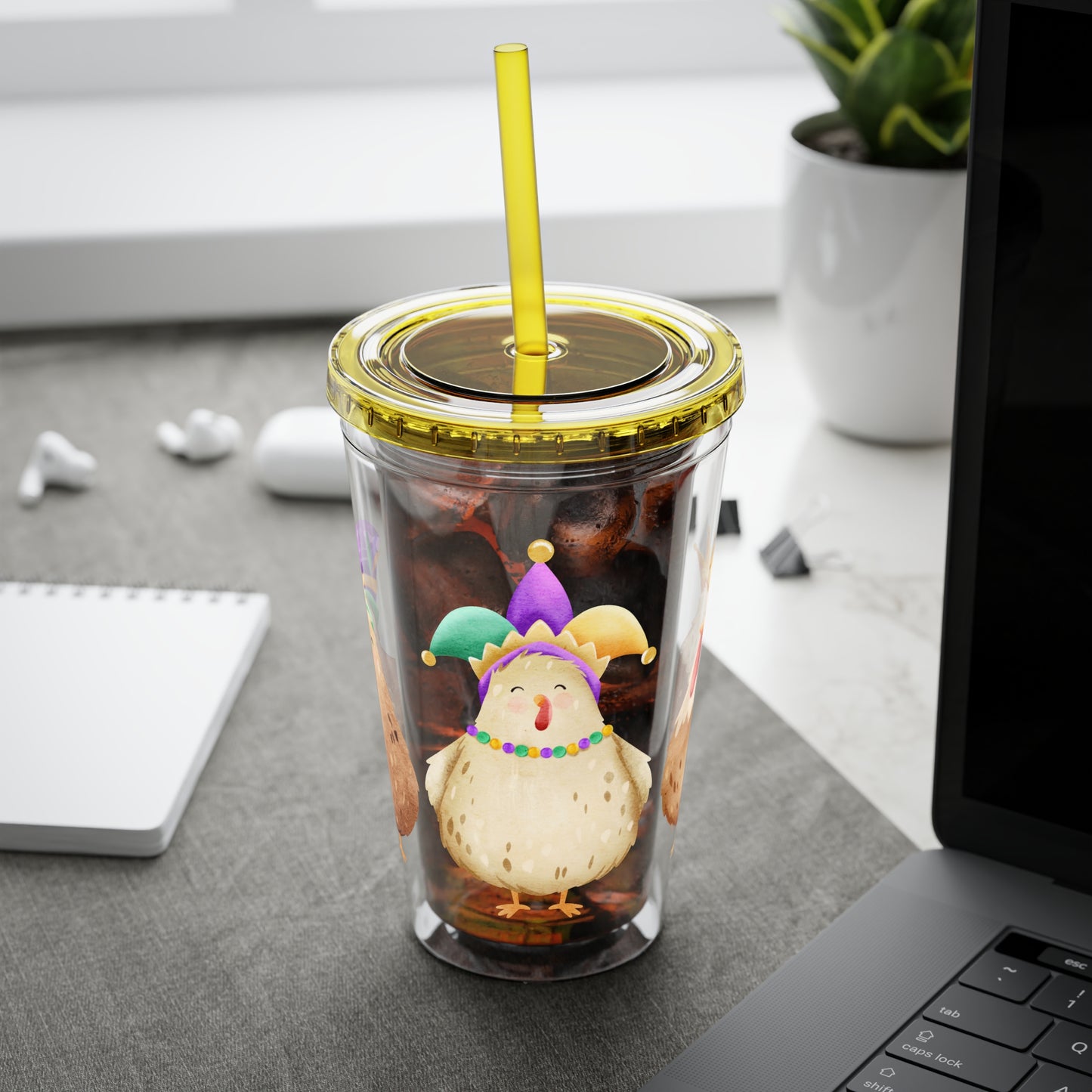 Mardi Gras Chicken 16oz Sunsplash Tumbler | Funny Farm Chicken Drink Cup | Cajun Mardi Gras Drinkware | Colorful Chicken Lover Gift | Farmhouse Humor Tumbler