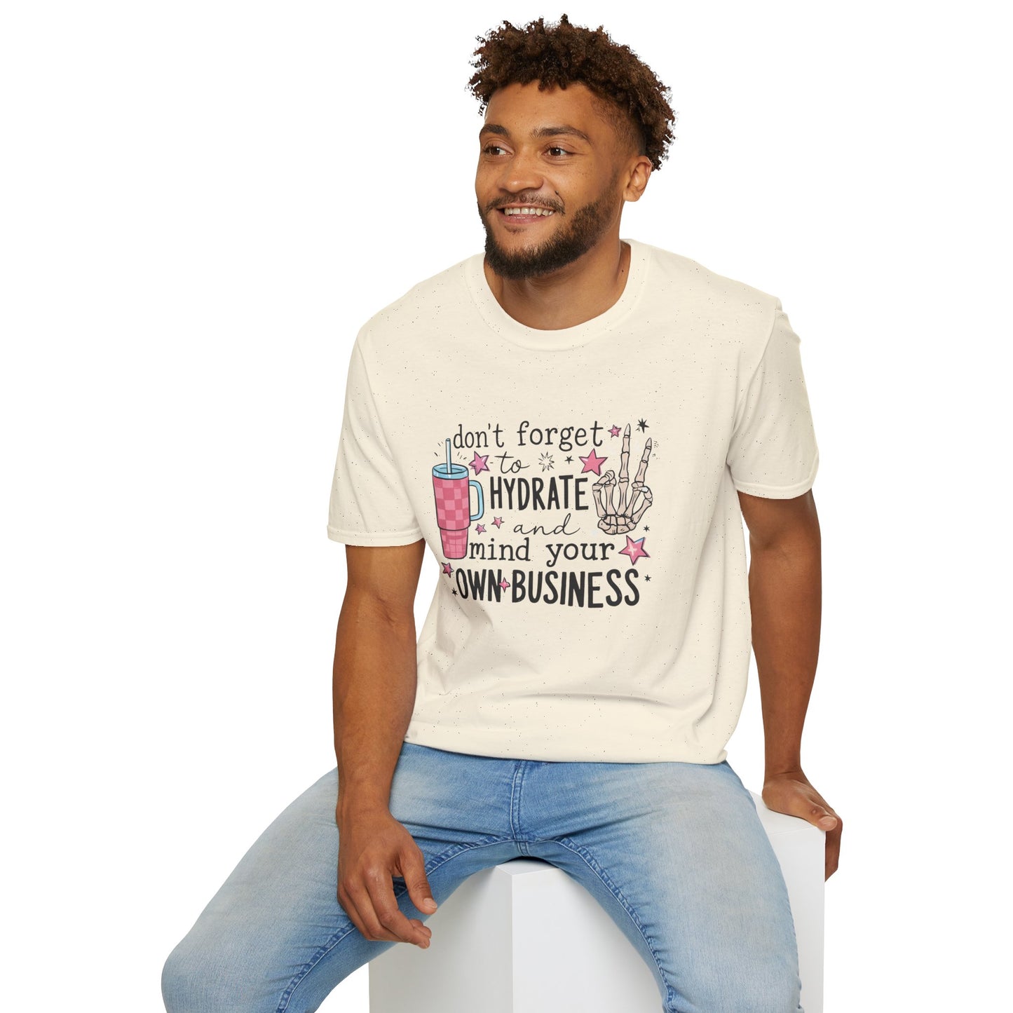 Hydrate and Mind Your Own Business Shirt Funny Self Care Tee, Sassy Wellness Graphic Shirt, Poly-Friendly ENM Unisex Gildan 64000
