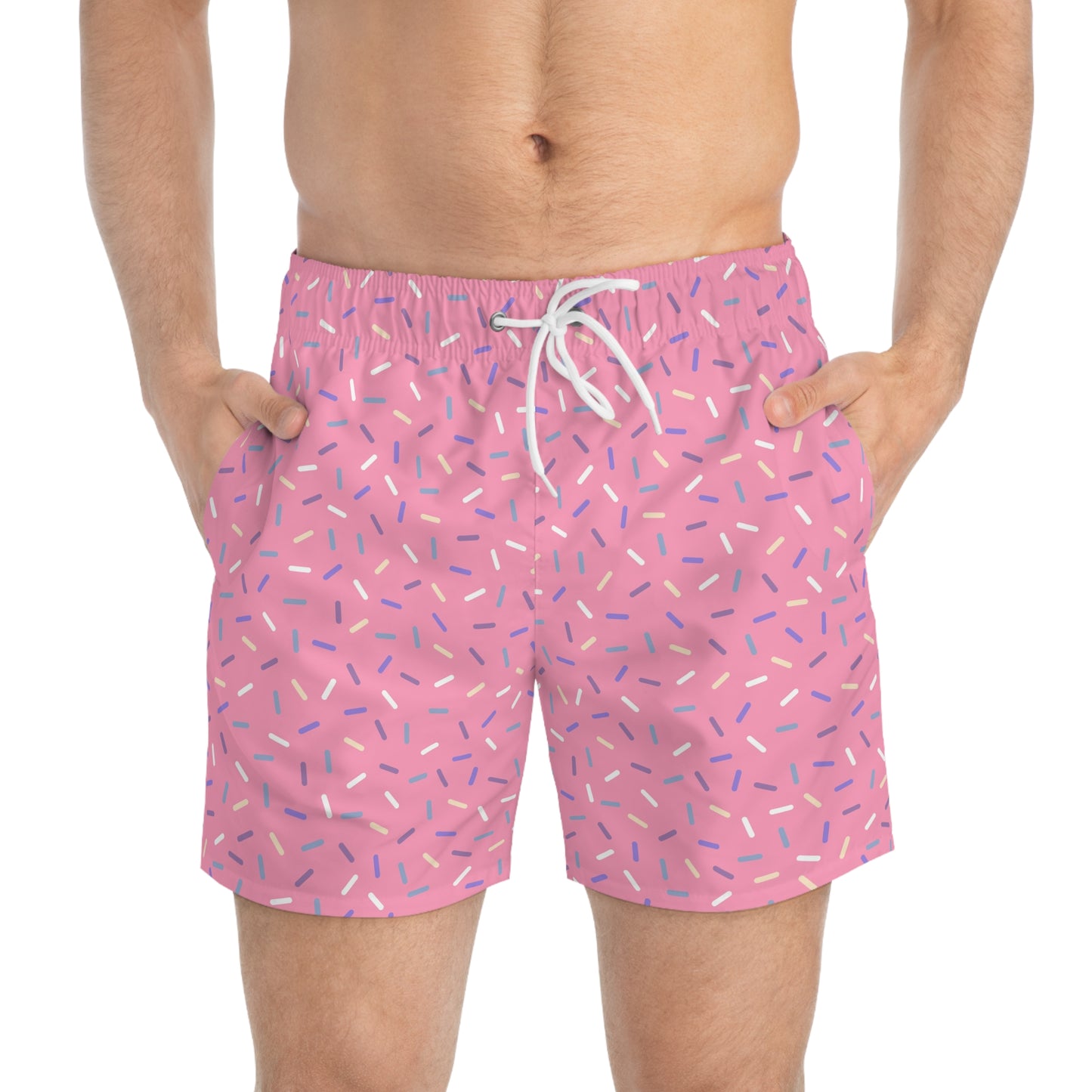 Men’s Rainbow Sprinkle Swim Trunks – Pastel Confetti Summer Swim Shorts, Fun Pool & Beach Board Shorts, Fast-Dry AOP Trunks