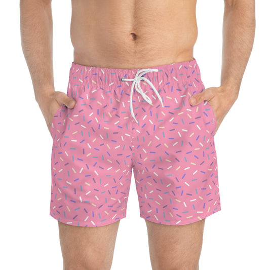 Men’s Rainbow Sprinkle Swim Trunks – Pastel Confetti Summer Swim Shorts, Fun Pool & Beach Board Shorts, Fast-Dry AOP Trunks