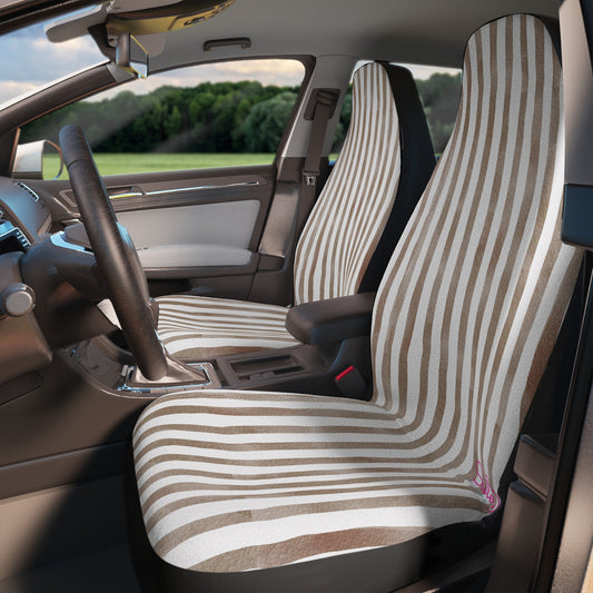 Neutral Stripe Car Seat Covers – Minimalist Boho Auto Decor | Polyamory & ENM Friendly