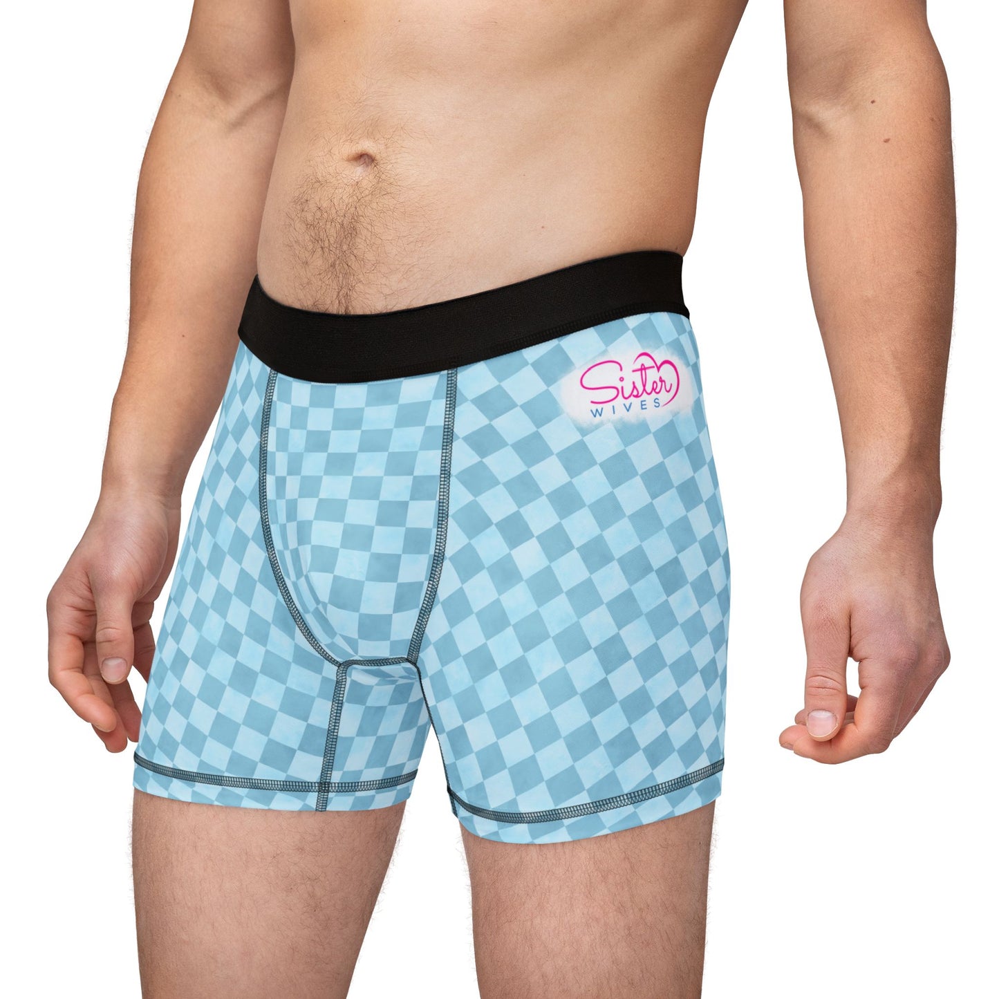 Blue Checker Men’s Boxer Briefs | Aesthetic Stretch Underwear | ENM & Polyamory Friendly Sisterwives Loungewear