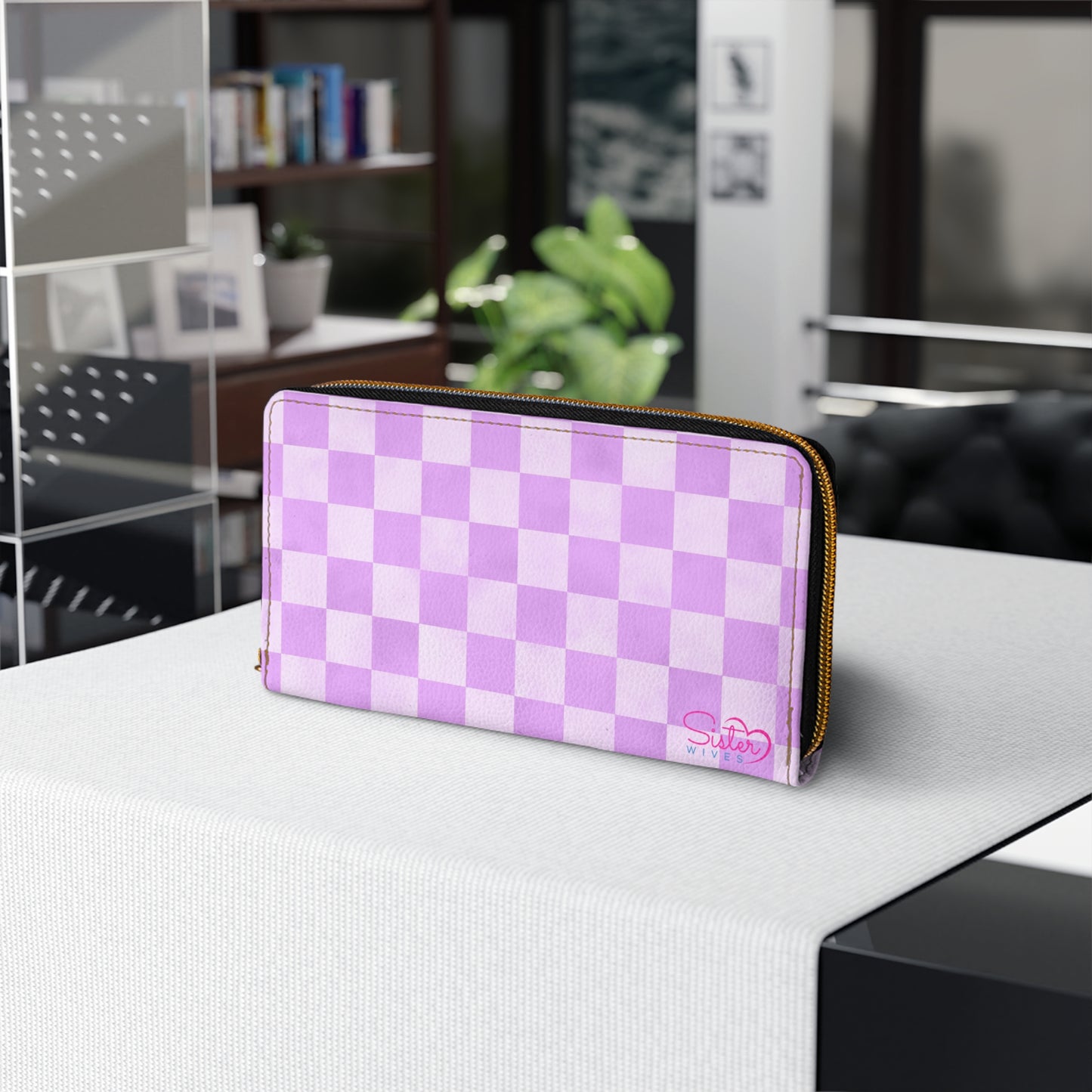 Checkered Purple Zipper Wallet | Polyamory Friendly Accessory | ENM Lifestyle Wallet | Inclusive Chosen Family Gift | Colorful Retro Checker Wallet