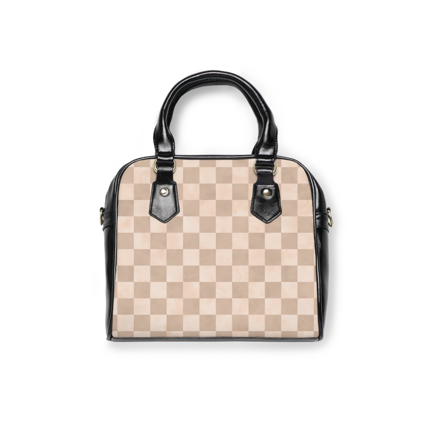 Neutral Checkered Shoulder Handbag – Minimalist Checkerboard PU Leather Purse, Polyamory & ENM Friendly Fashion Bag, Love-Positive Gift