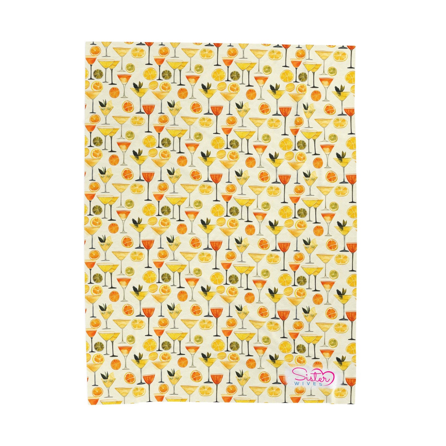 Cocktails Throw Blanket | Citrus Cocktail Cozy Blanket | Retro Kitchen & Bar Decor | Polyamory & ENM Friendly Home Decor | Swinger Lifestyle Cozy Blanket | Minimalist Blush Stripe Throw