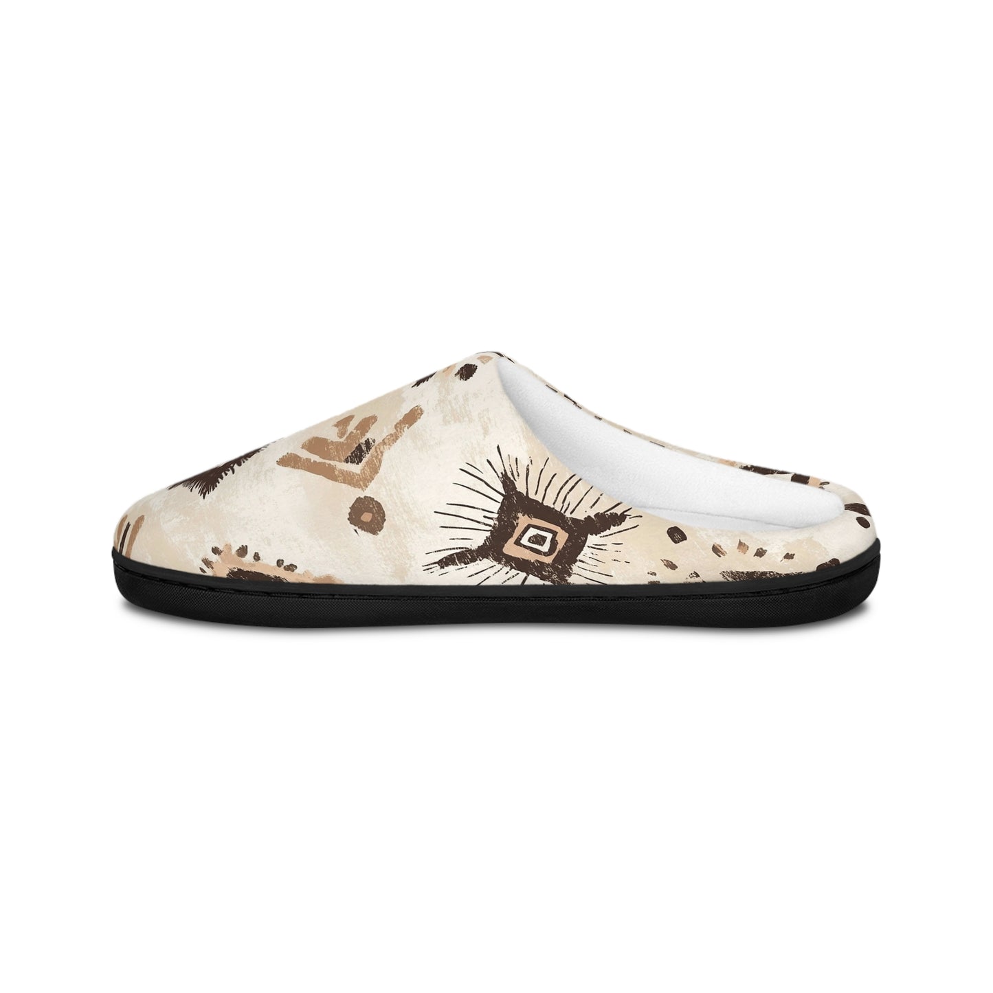 Men’s Neutral Boho Slippers – Abstract Earth Tone Indoor House Shoes | Modern Minimal Cozy Men’s Slippers | Non-Slip Loungewear