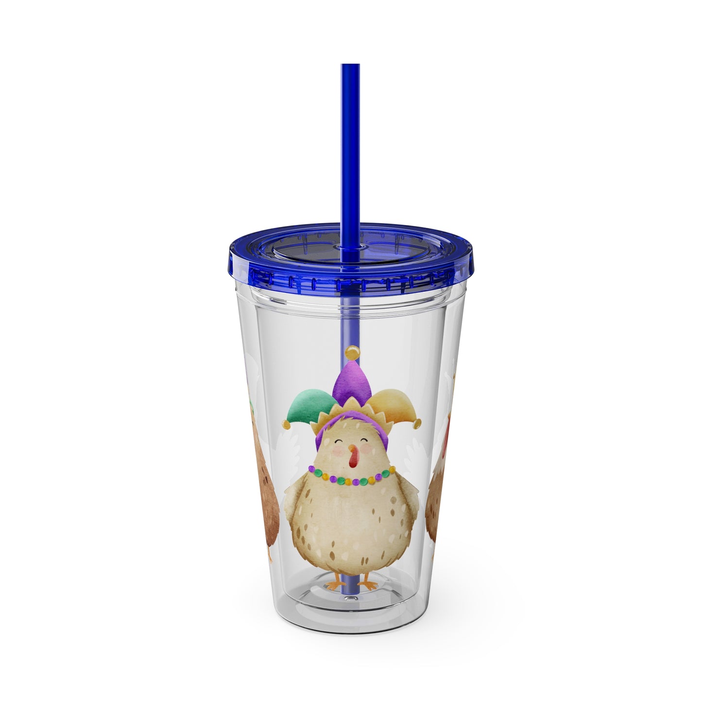Mardi Gras Chicken 16oz Sunsplash Tumbler | Funny Farm Chicken Drink Cup | Cajun Mardi Gras Drinkware | Colorful Chicken Lover Gift | Farmhouse Humor Tumbler