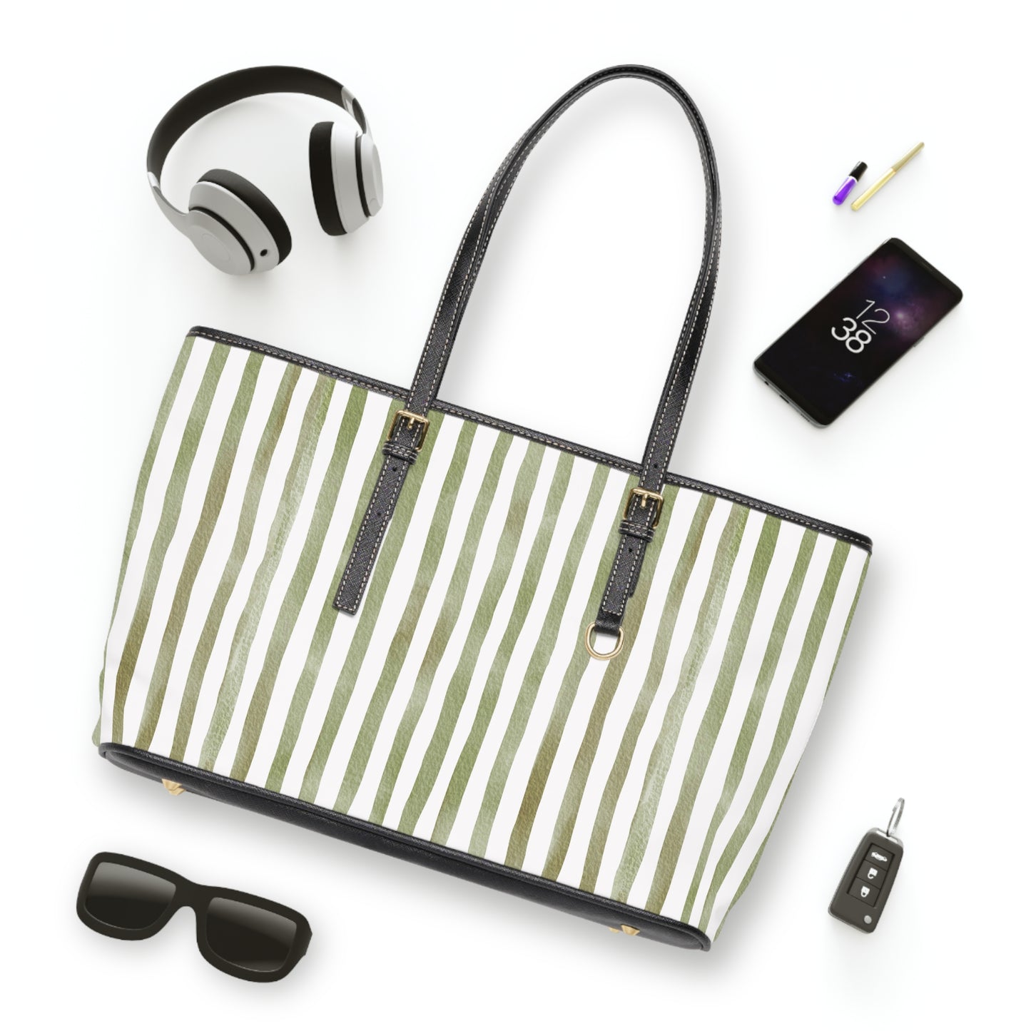 XL Stripe Shoulder Purse – Polyamory Sisterwives ENM Friendly Tote | Swinger Lifestyle Handbag | Soft Blush Minimalist Weekend Bag