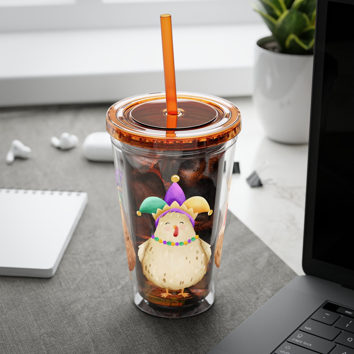Mardi Gras Chicken 16oz Sunsplash Tumbler | Funny Farm Chicken Drink Cup | Cajun Mardi Gras Drinkware | Colorful Chicken Lover Gift | Farmhouse Humor Tumbler