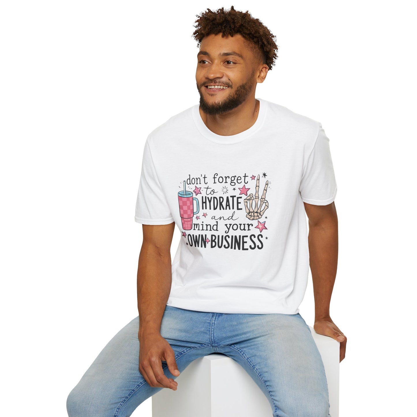 Hydrate and Mind Your Own Business Shirt Funny Self Care Tee, Sassy Wellness Graphic Shirt, Poly-Friendly ENM Unisex Gildan 64000