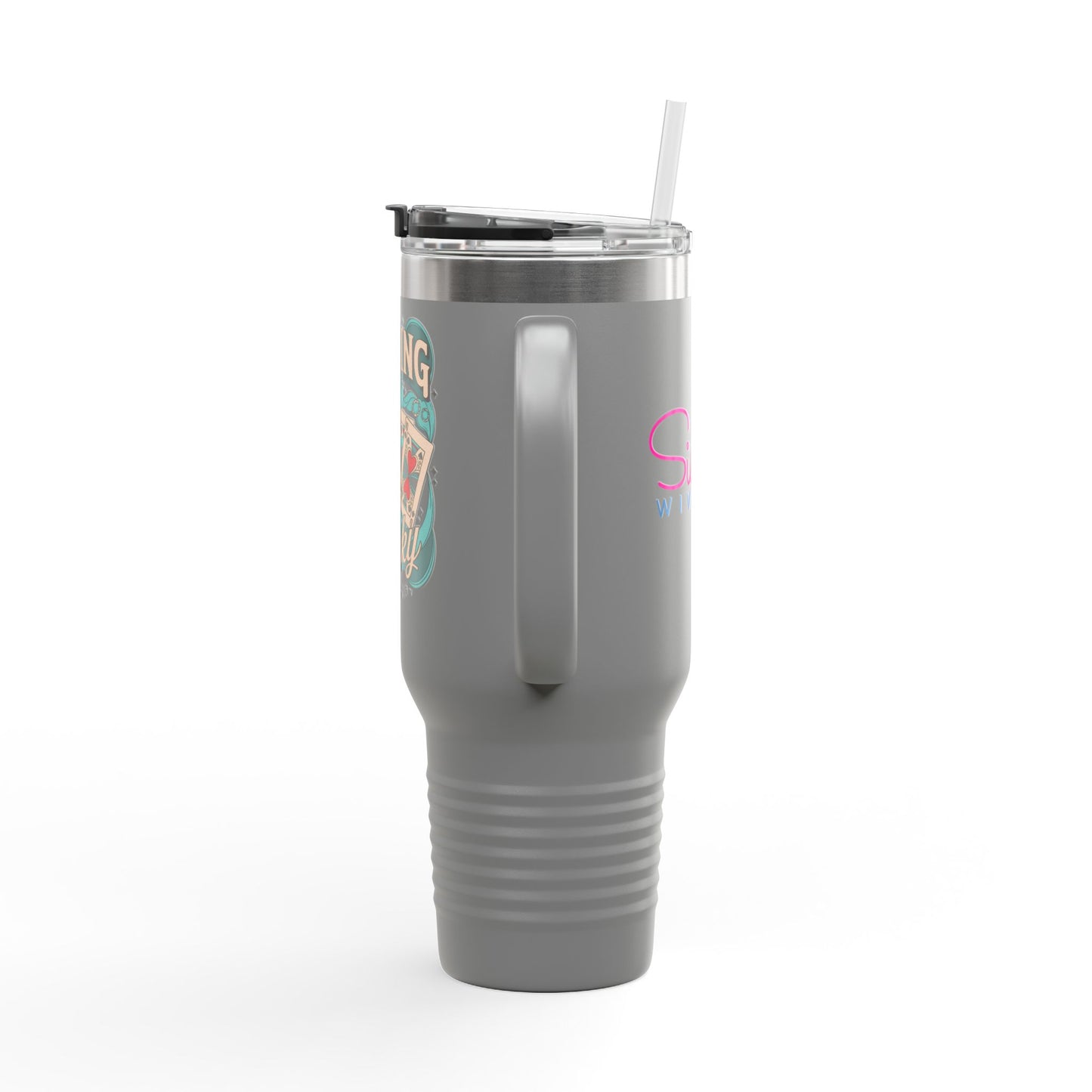 Feeling Lucky 40oz Insulated Travel Mug – Vintage Playing Card Lucky Charm Tumbler with Straw | Stainless Steel BPA-Free Cup