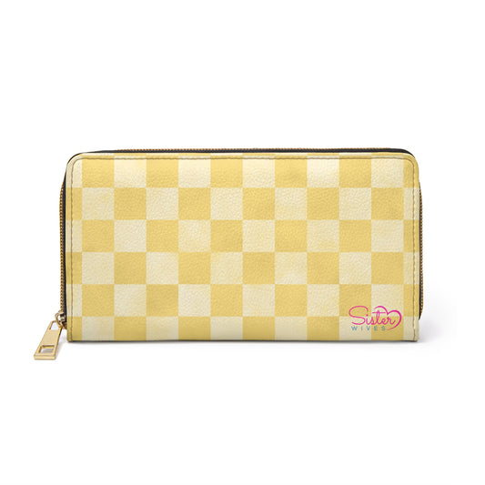Checkered Yellow Zipper Wallet | Polyamory Friendly Accessory | ENM Lifestyle Wallet | Inclusive Chosen Family Gift | Colorful Retro Checker Wallet