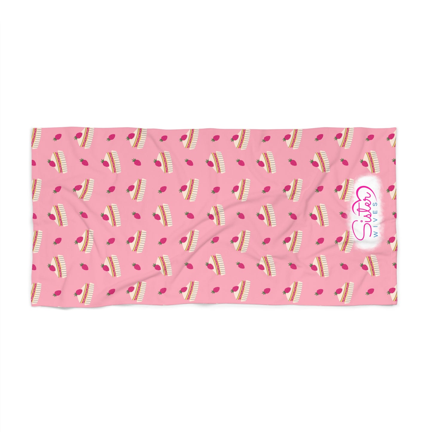 Pink Cake Slice Beach Towel | Polyamory & ENM Friendly | Cute Dessert Aesthetic | Lifestyle Cruise & Resort Pool Towel | Sisterwives Collection