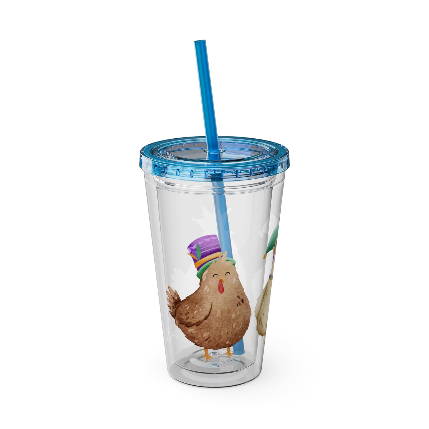 Mardi Gras Chicken 16oz Sunsplash Tumbler | Funny Farm Chicken Drink Cup | Cajun Mardi Gras Drinkware | Colorful Chicken Lover Gift | Farmhouse Humor Tumbler