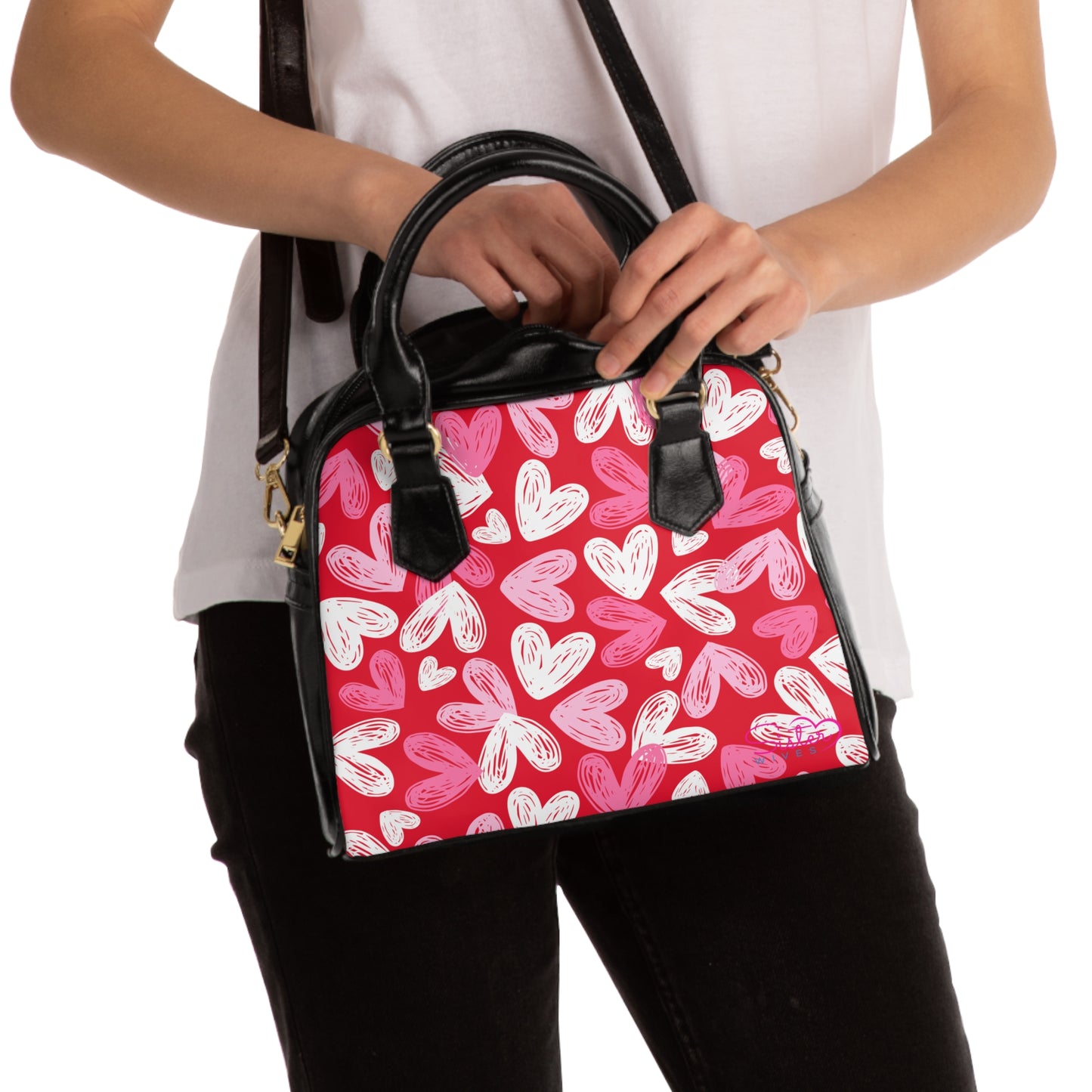 Valentine’s Heart Print Shoulder Handbag – Love-Themed PU Leather Purse, Polyamory & ENM Friendly Gift, Swinger Lifestyle Fashion Bag