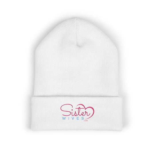 SisterWives Logo Embroidered Cuffed Beanie, Cozy Hat for Family Gatherings, Winter Wear, Holiday Gift, Fashion Accessory
