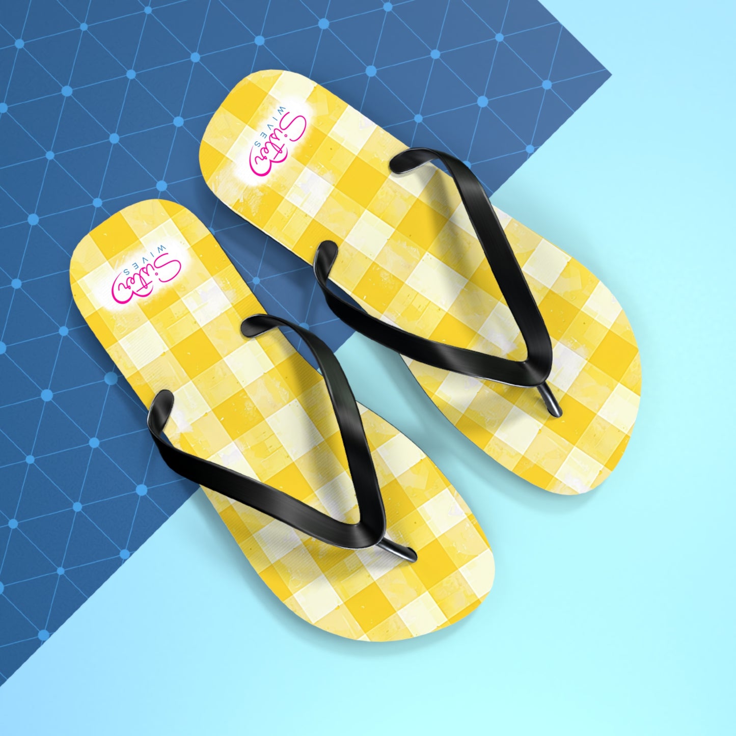 Cute Yellow Gingham Flip Flops for Women | Ethical Non Monogamy Lifestyle Summer Sandals