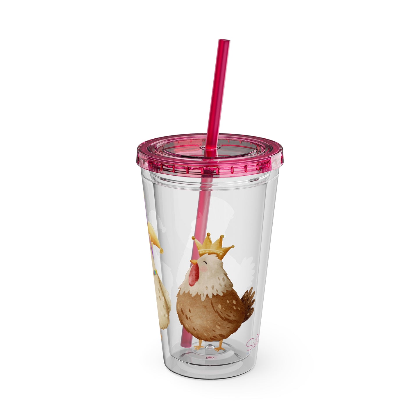 Mardi Gras Chicken 16oz Sunsplash Tumbler | Funny Farm Chicken Drink Cup | Cajun Mardi Gras Drinkware | Colorful Chicken Lover Gift | Farmhouse Humor Tumbler