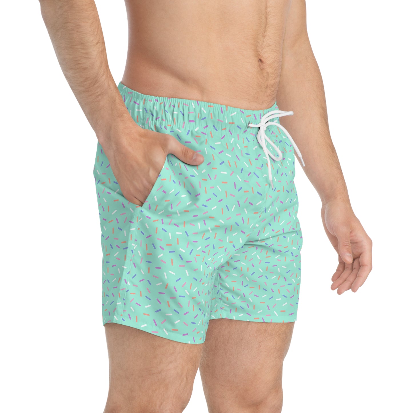 Men’s Rainbow Sprinkle Swim Trunks – Pastel Confetti Summer Swim Shorts, Fun Pool & Beach Board Shorts, Fast-Dry AOP Trunks