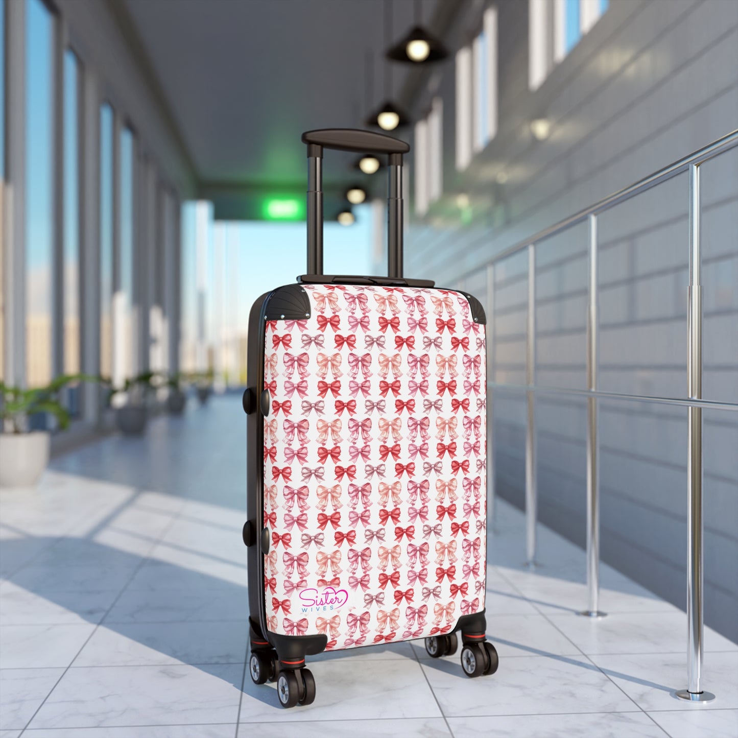 SisterWives Coquette Pink & Red Bows Suitcase - Luggage, Travel Gear, Vacation Essential, Summer Adventure Bag, Stylish Travel Accessory