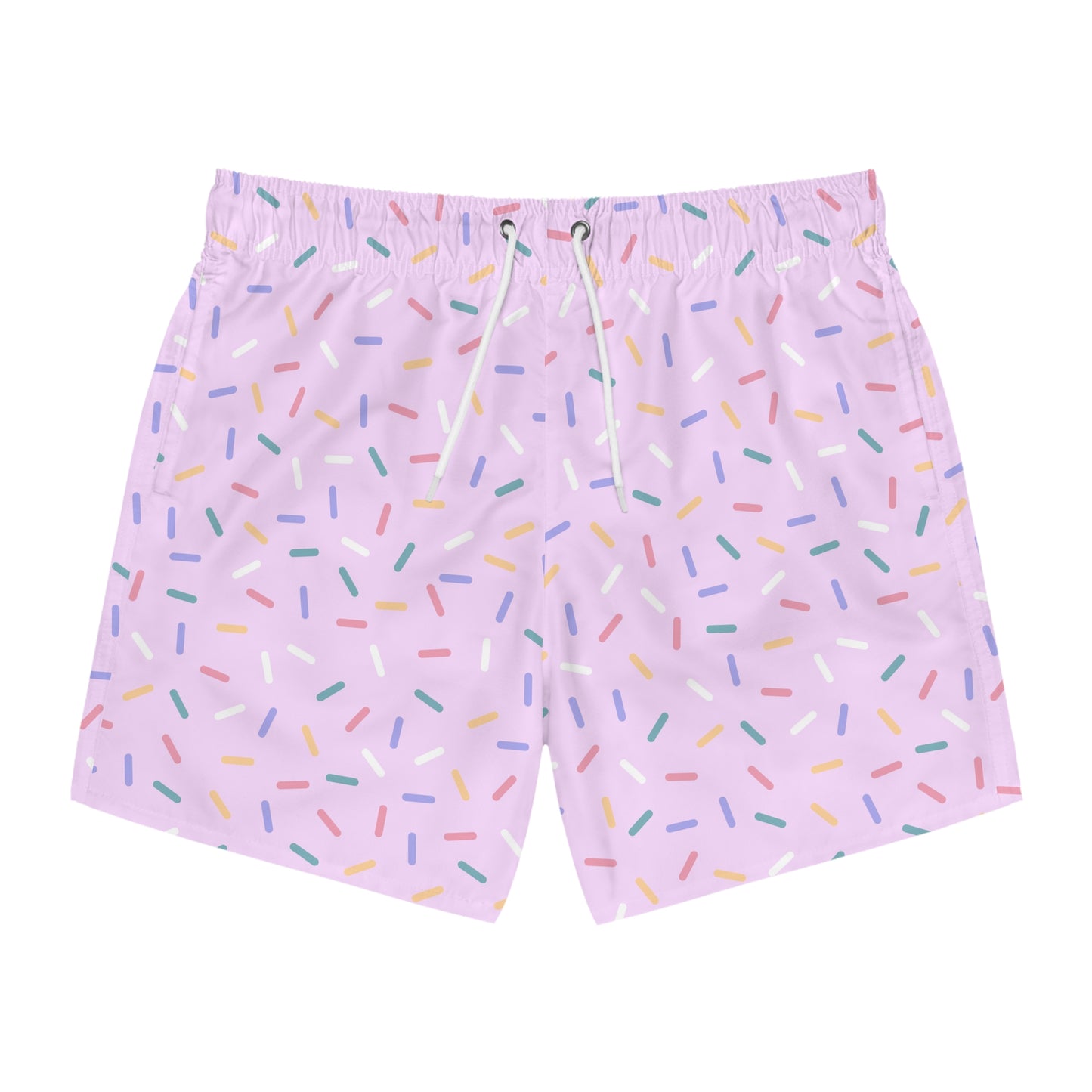Men’s Rainbow Sprinkle Swim Trunks – Pastel Confetti Summer Swim Shorts, Fun Pool & Beach Board Shorts, Fast-Dry AOP Trunks