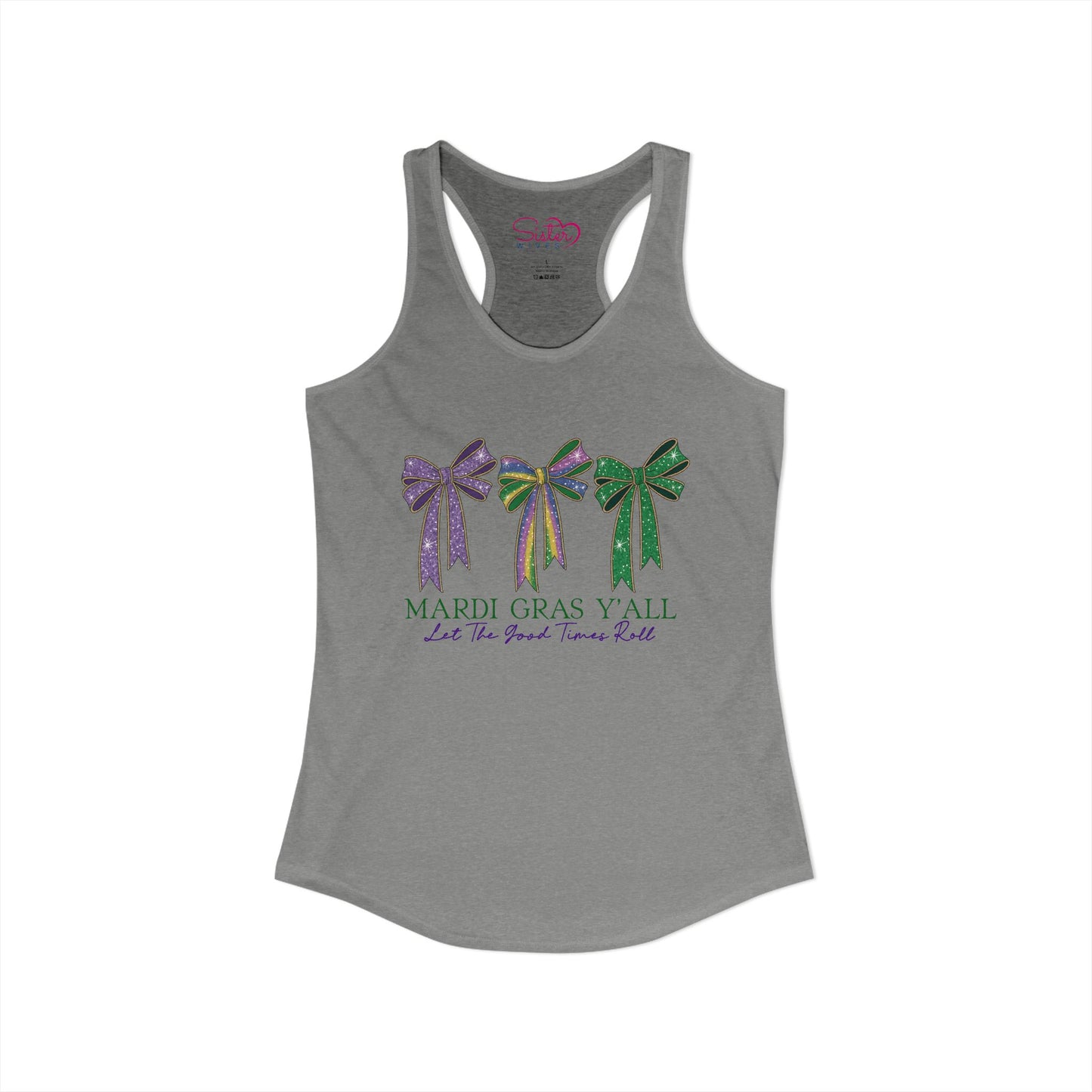 Mardi Gras Y’all Racerback Tank – Polyamorous ENM Throuple Swinger Shirt | Purple Green Gold Mardi Gras Festival Top