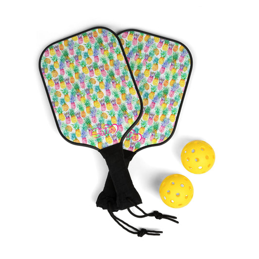Pineapple Neon Colorful Pickleball Paddle Set By SisterWives | Fun Outdoor Sports Gear | Perfect Gift for Players | Summer Activities | Birthday, Sports Event, Family Fun
