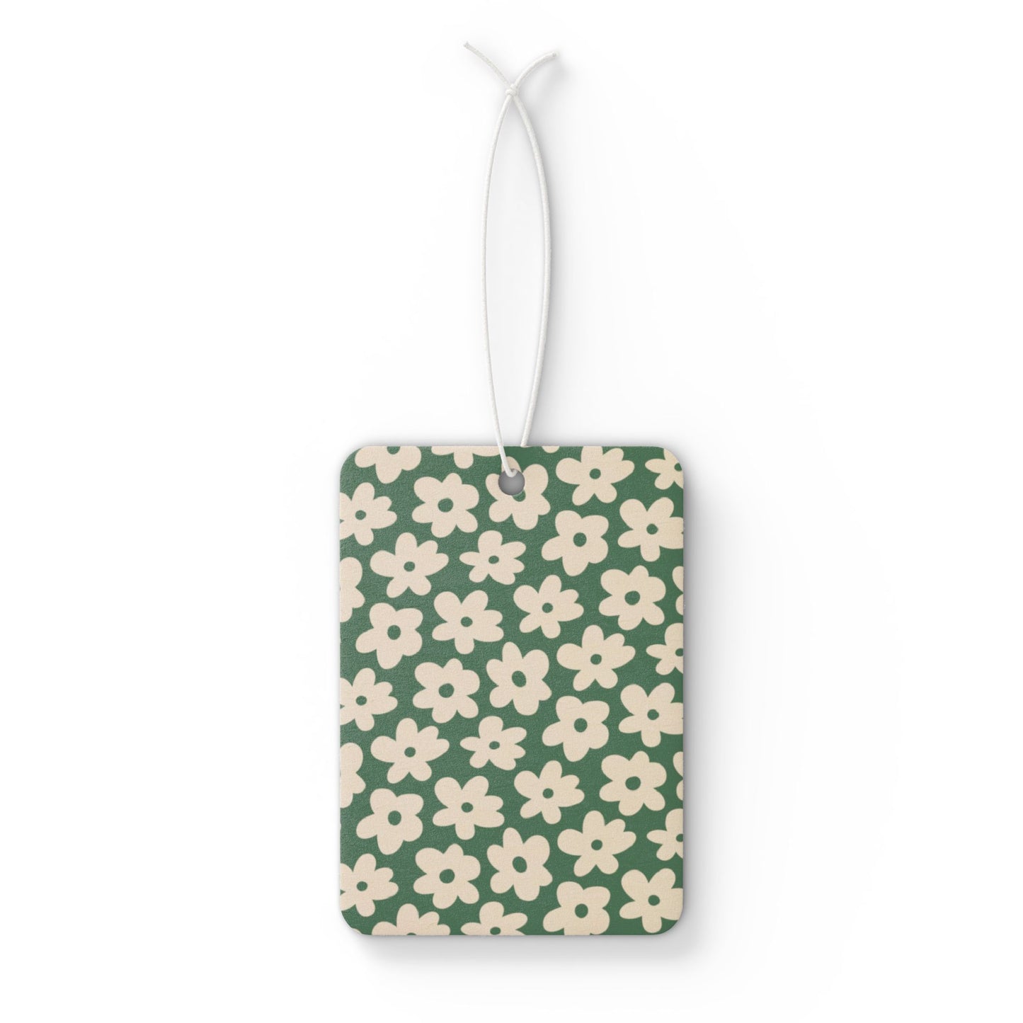 Green Retro Floral Car Air Freshener – Cute Daisy Aesthetic Hanging Diffuser | Pine, New Car & Black Ice Scents