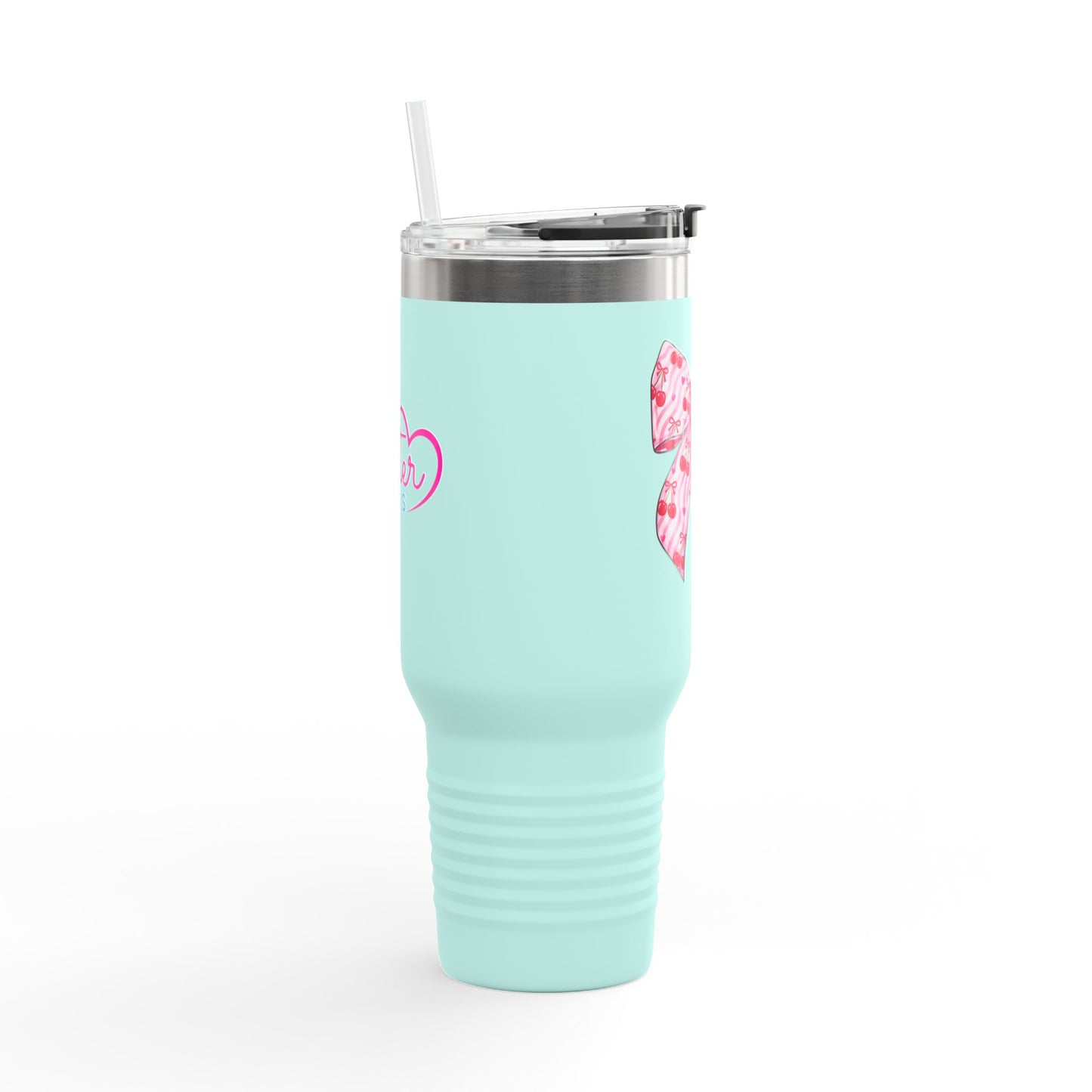 Pink Bow 40oz Insulated Travel Mug – Coquette Aesthetic Stainless Steel Tumbler with Straw | Cute Feminine BPA-Free Cup
