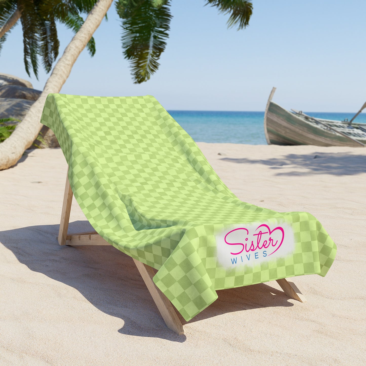 Green Checkerboard Beach Towel | Polyamory & ENM Friendly | Lifestyle Cruise, Resort & Pride Towel | Sisterwives Beach & Pool Towel