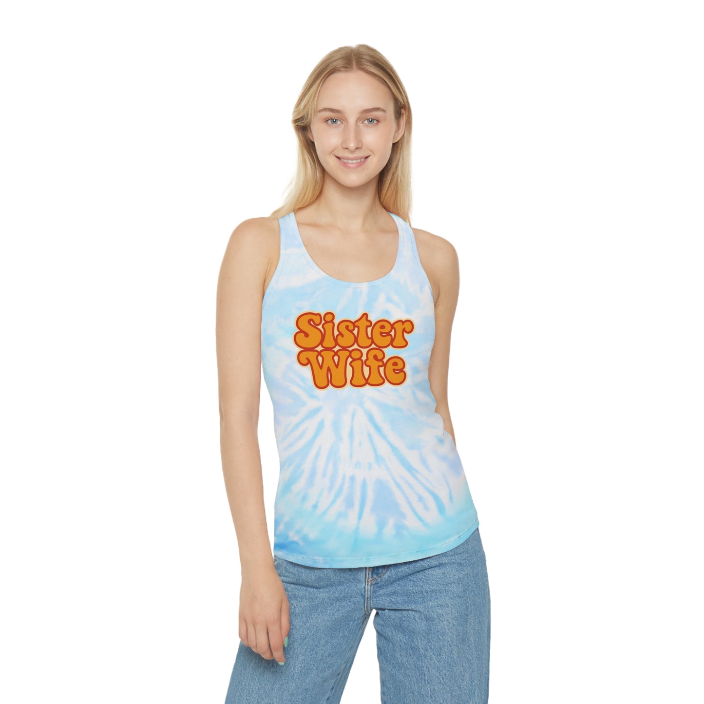Orange Sister Wife Tie-Dye Tank Top, Summer Casual Wear, Graphic Tee for Bachelorette, Birthday Gift, Festival Style Top, SisterWife Tank Top