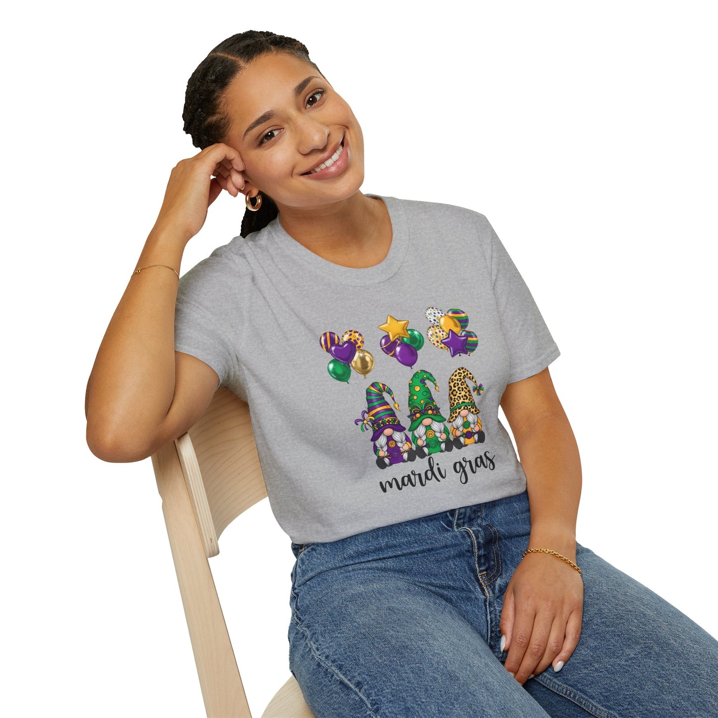 Mardi Gras Throuple Gnome T-Shirt | Polyamory ENM Pride Tee | Festive Gnome Graphic Shirt | Chosen Family Swinger Lifestyle Apparel