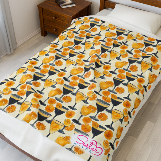 Lemon Cocktail Throw Blanket | Citrus Cocktail Cozy Blanket | Retro Kitchen & Bar Decor | Polyamory & ENM Friendly Home Decor | Swinger Lifestyle Cozy Blanket | Minimalist Blush Stripe Throw