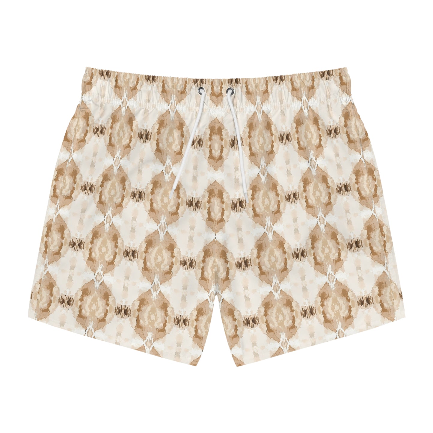 Men’s Boho Abstract Swim Trunks – Neutral Earth Tone Boardshorts | Modern Minimalist Swimwear | Fast-Dry Men’s Swim Shorts
