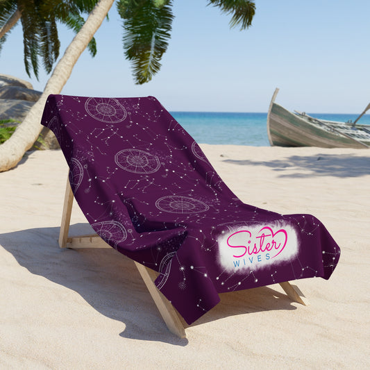 Celestial Zodiac Polyamory Beach Towel | ENM & Non-Monogamy Friendly Astrology, Zodiac & Magical Aesthetic Pool Towel