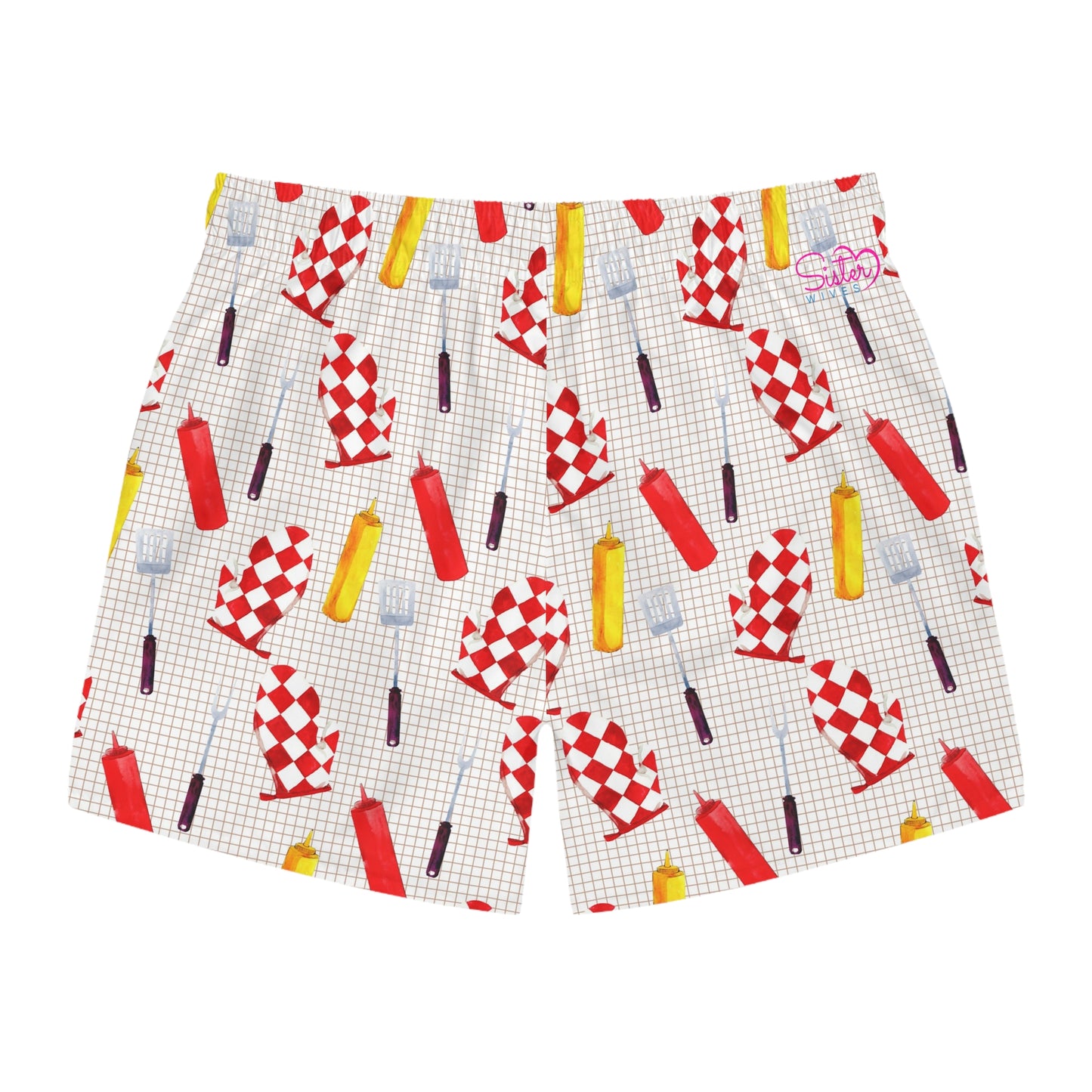 Men’s BBQ Swim Trunks – Grill & Cookout Boardshorts | Funny Food Print Swimwear | Fast-Dry Summer Swim Shorts