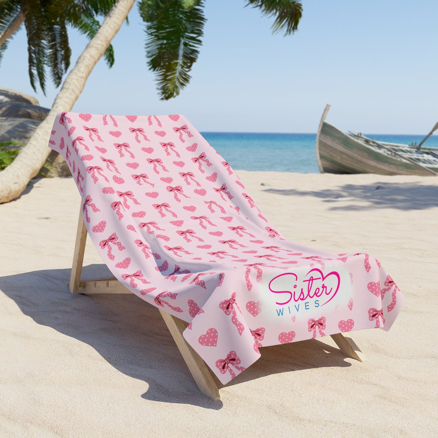 Pink Hearts & Coquette Bow Beach Towel | Polyamory & ENM Friendly | Lifestyle Cruise, Resort & Pride Towel | Sisterwives Pool & Beach Towel
