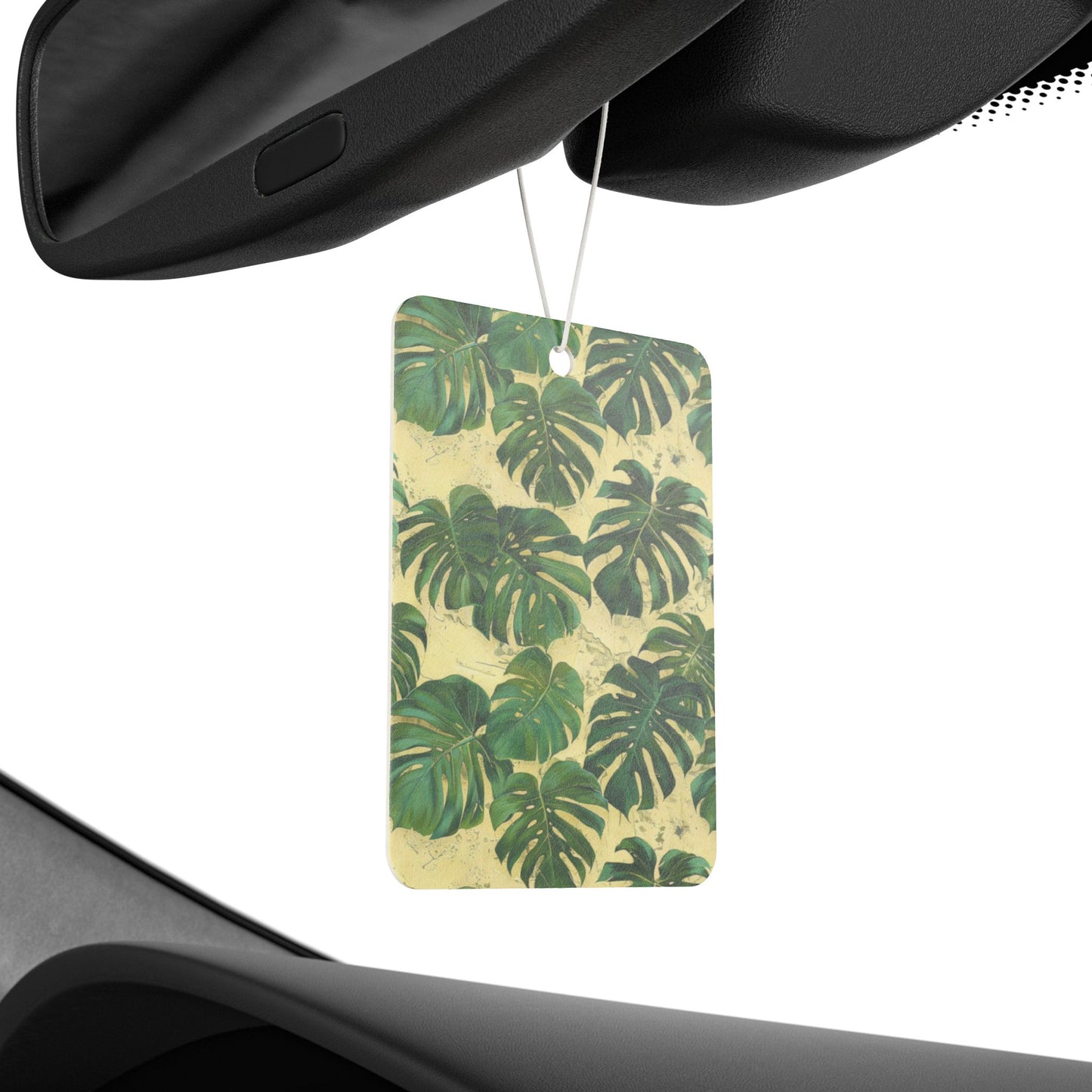 Tropical Leaf Car Air Freshener – Green Jungle Aesthetic Hanging Diffuser | Pine, New Car & Black Ice Scents
