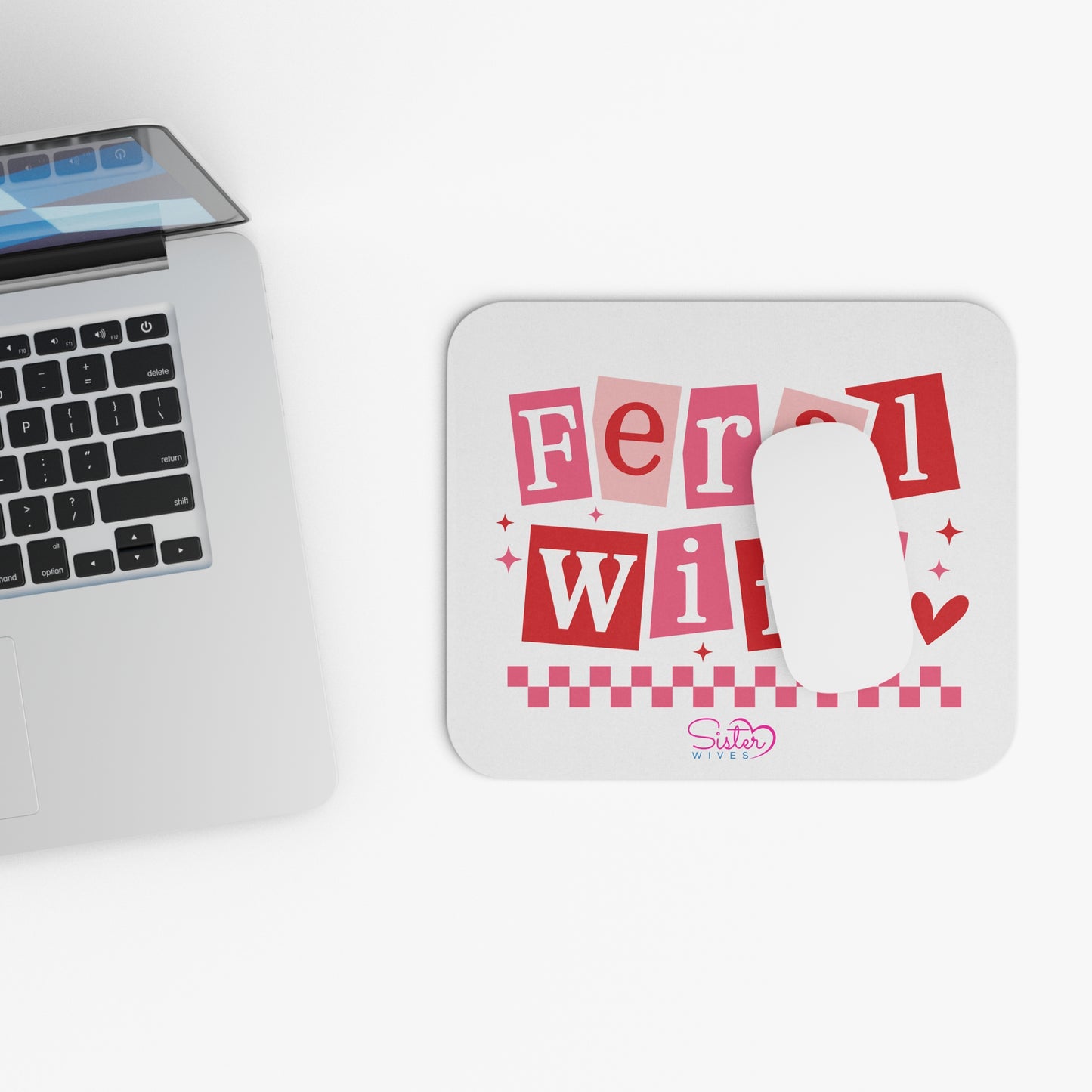 Pink Hearts Funny Mouse Pad – “Feral Wife” Desk Mat | Bold Sassy Office Decor
