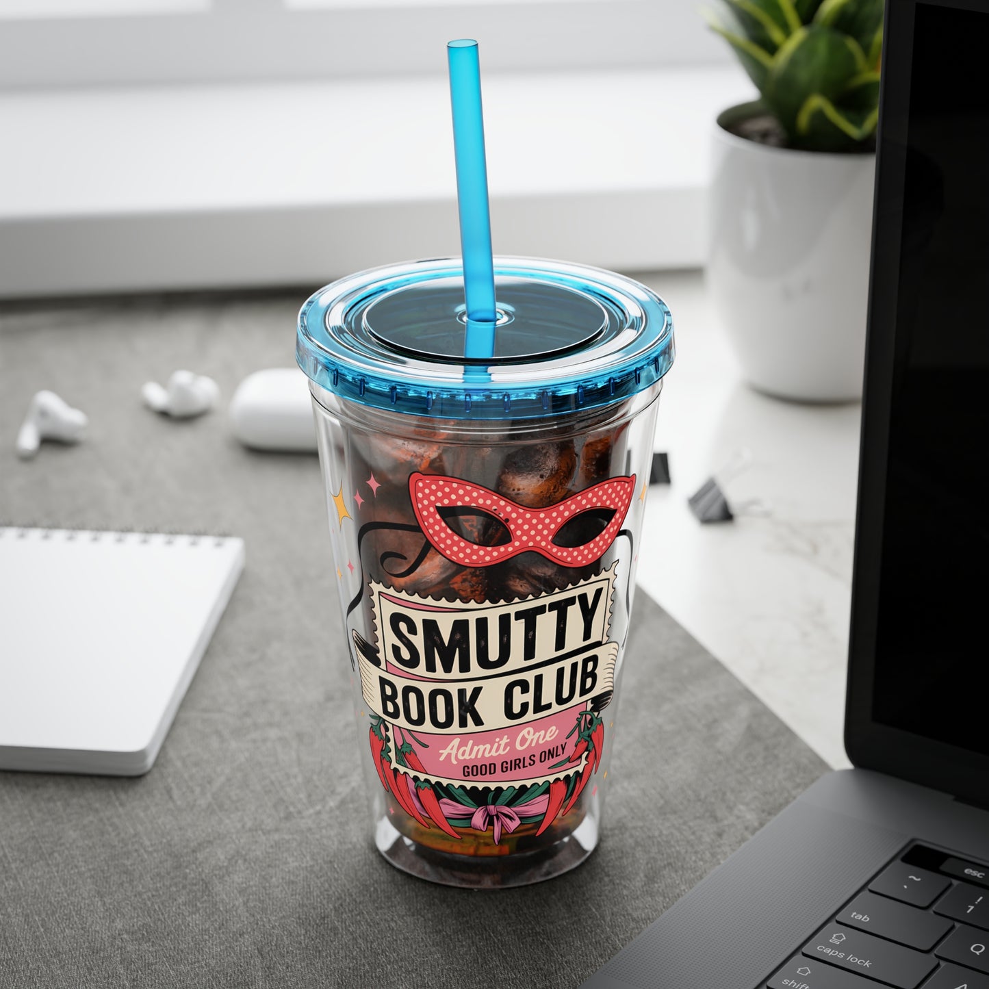 Admit One: Smutty Book Club – 16oz Sunsplash Tumbler | Polyamory Pride Cup | ENM Lifestyle Drinkware | Swinger Aesthetic Travel Cup | Spicy Romance Reader Gift | Poly, Open Relationship,...
