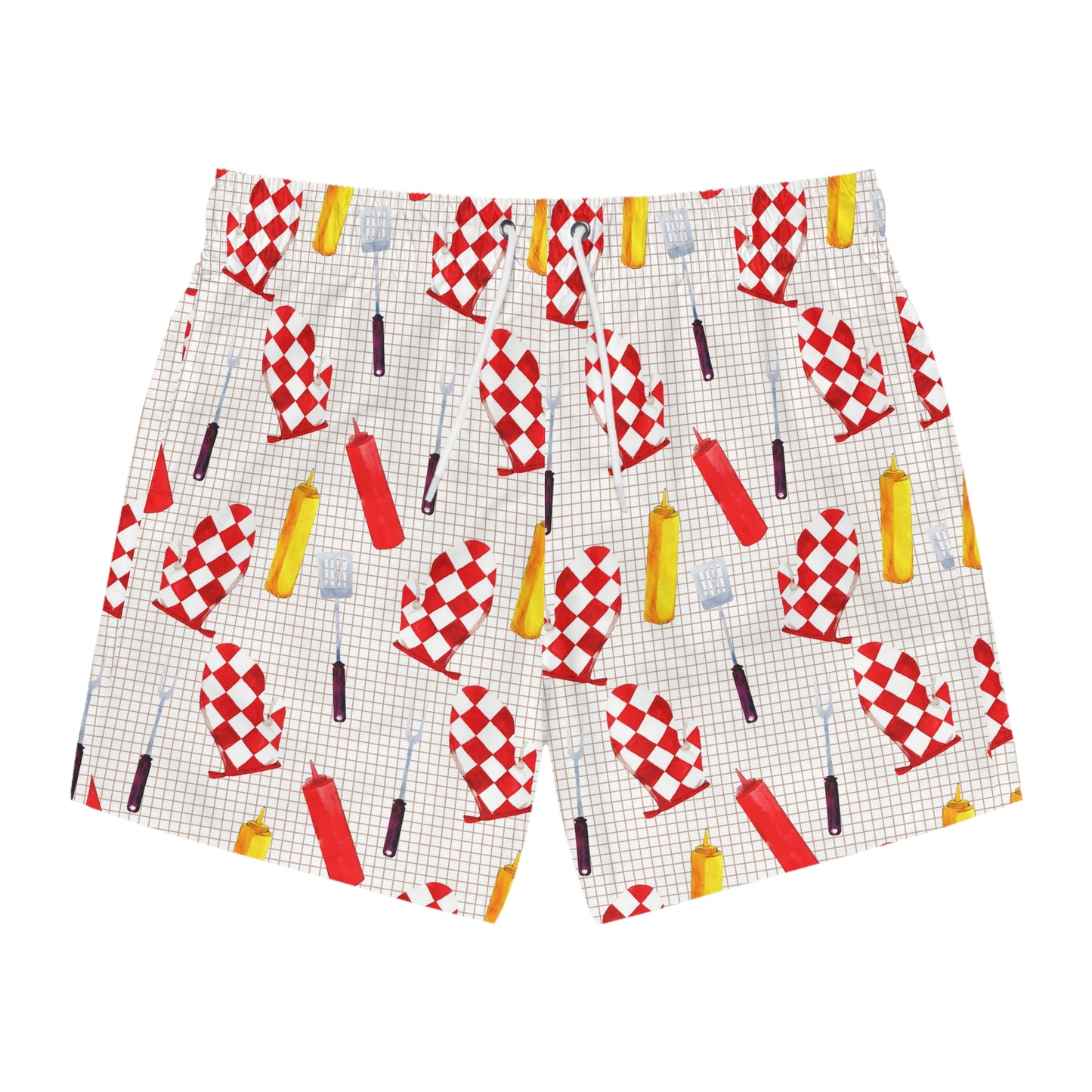 Men’s BBQ Swim Trunks – Grill & Cookout Boardshorts | Funny Food Print Swimwear | Fast-Dry Summer Swim Shorts